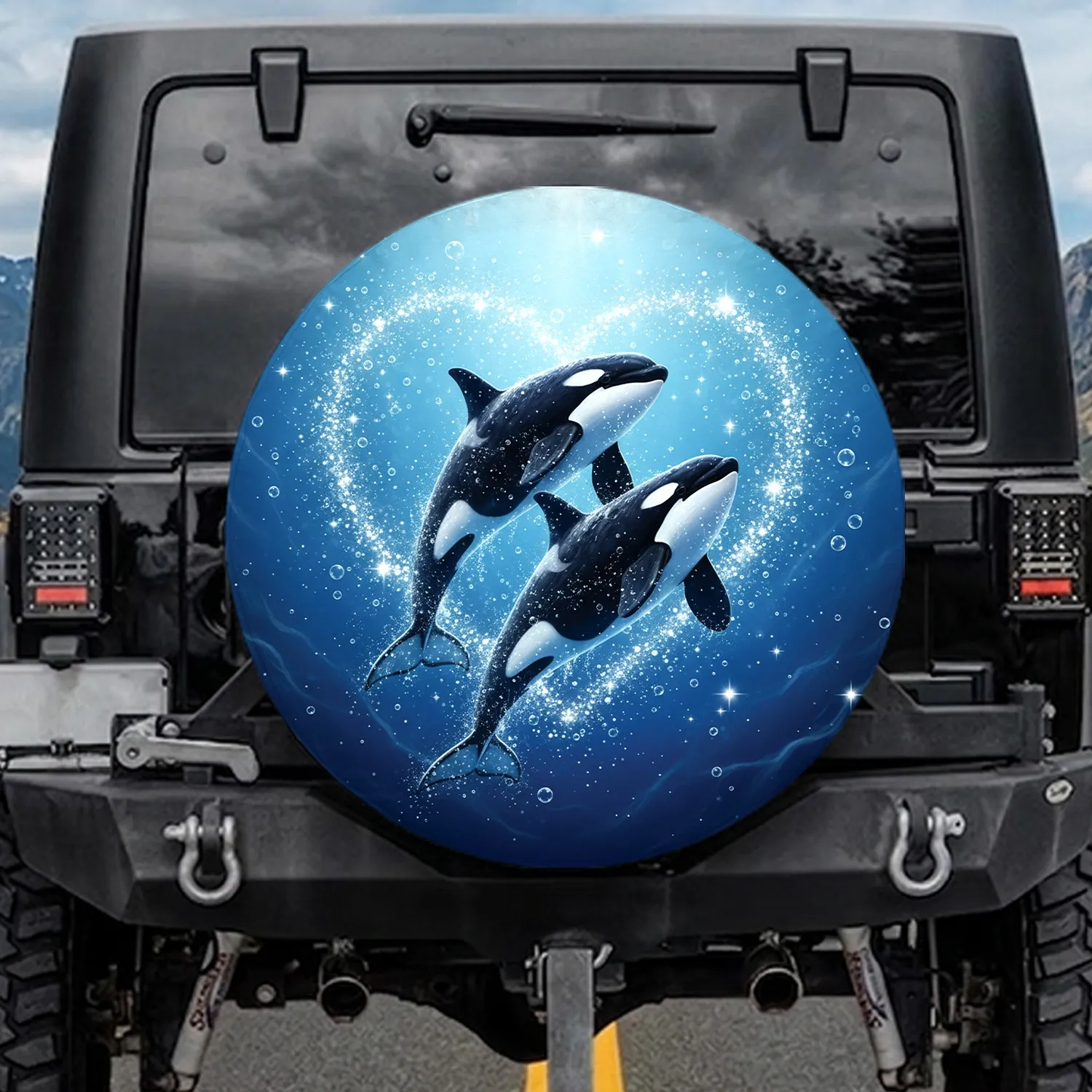 Orca Killer Whale Ocean Heart Glitter - Ocean Lover Gift Spare Tire Cover - 1