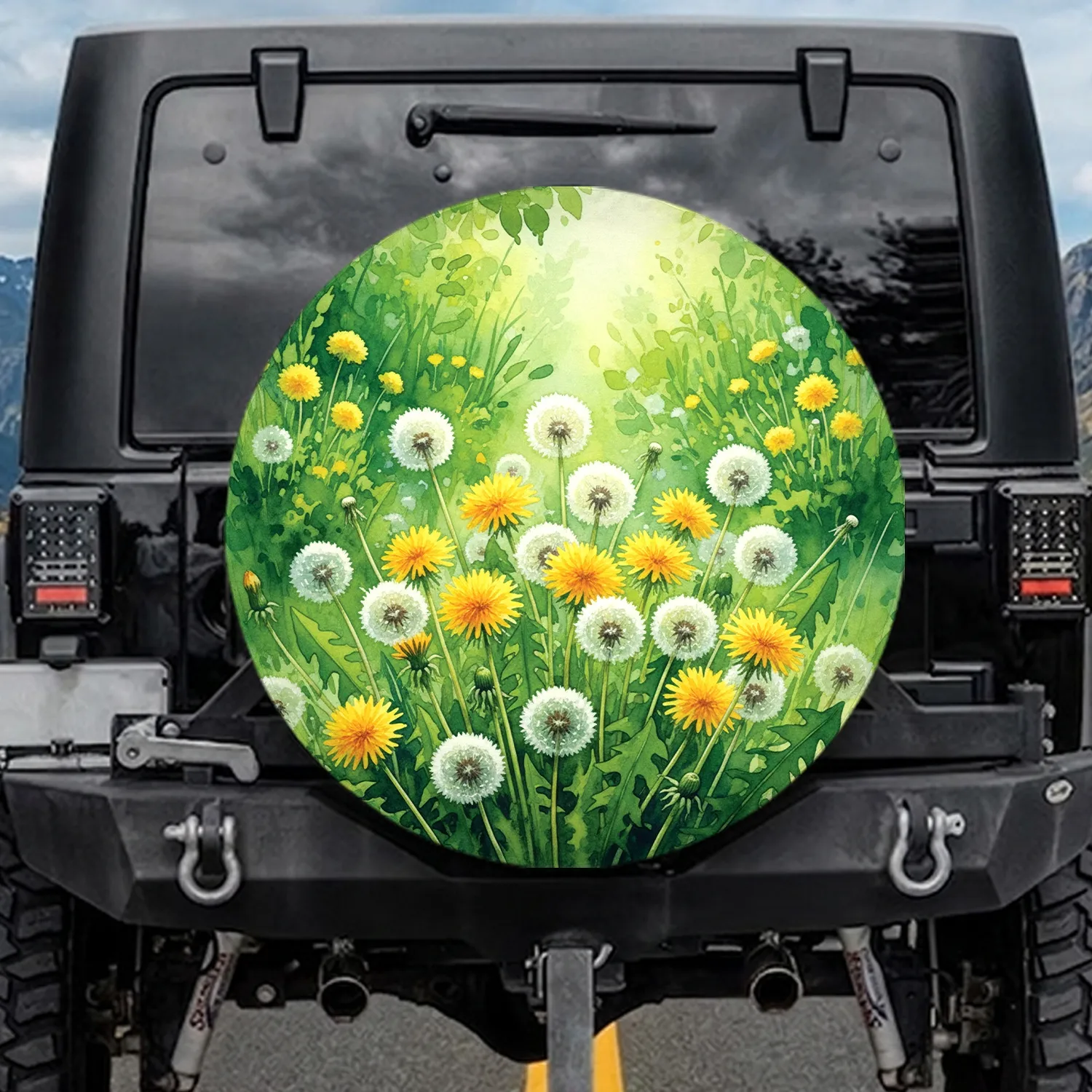Vibrant Dandelion Seed Head Foliage Field - Nature Lover Gift for Gardeners Spare Tire Cover - 1