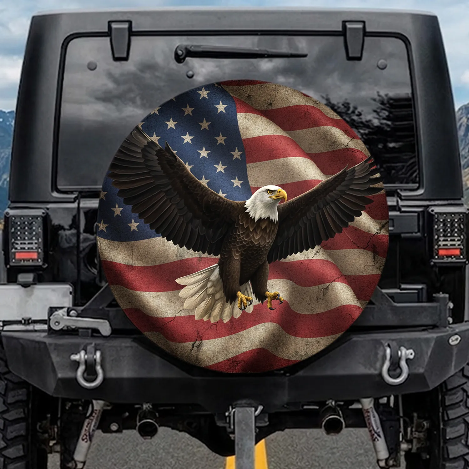 Bald Eagle American Flag Independence Day Gift for Veterans Spare Tire Cover - 1
