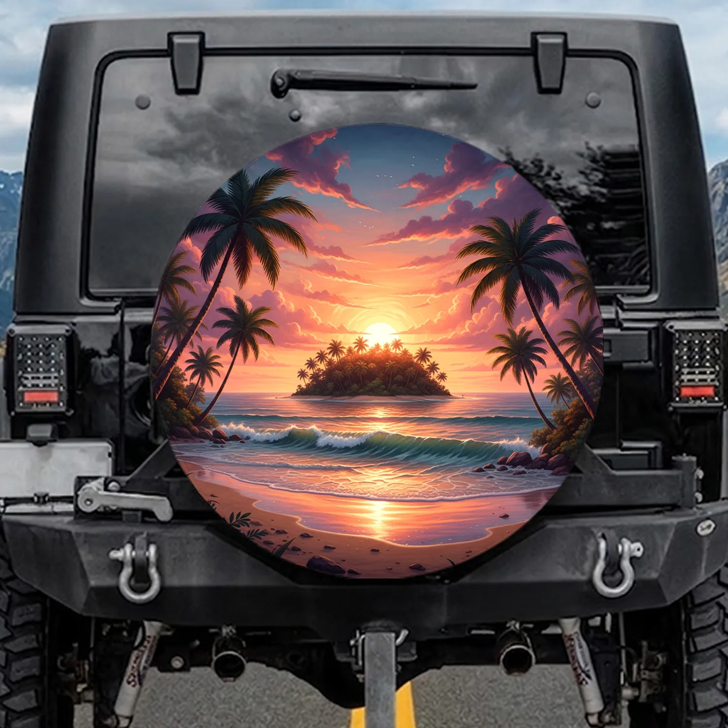 Tropical Island Sunset Beach - Travel Essentials for Adventure Lover Spare Tire Cover - 1