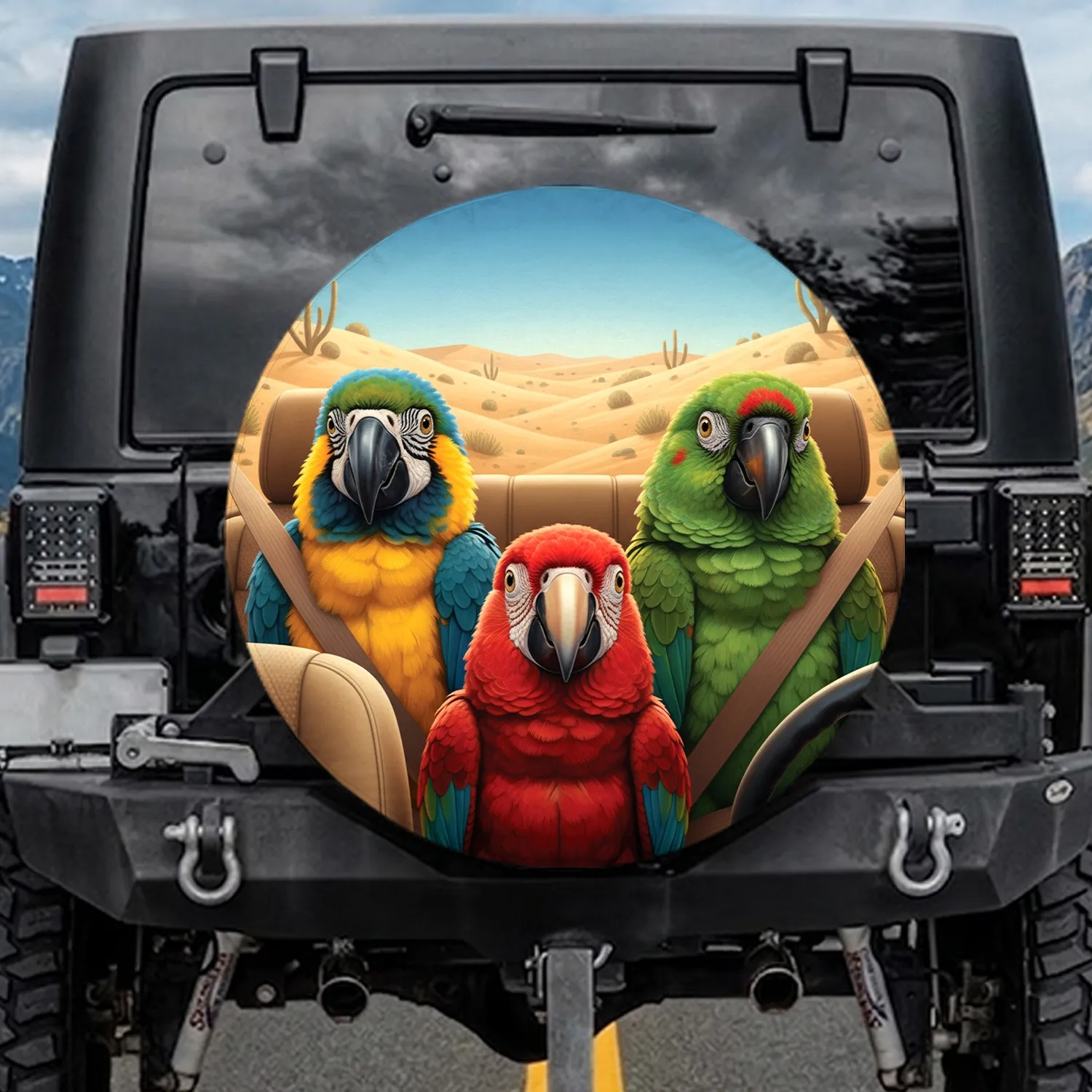Macaw Parrot Desert Road Trip - Adventure Explorer Gift Spare Tire Cover - 1