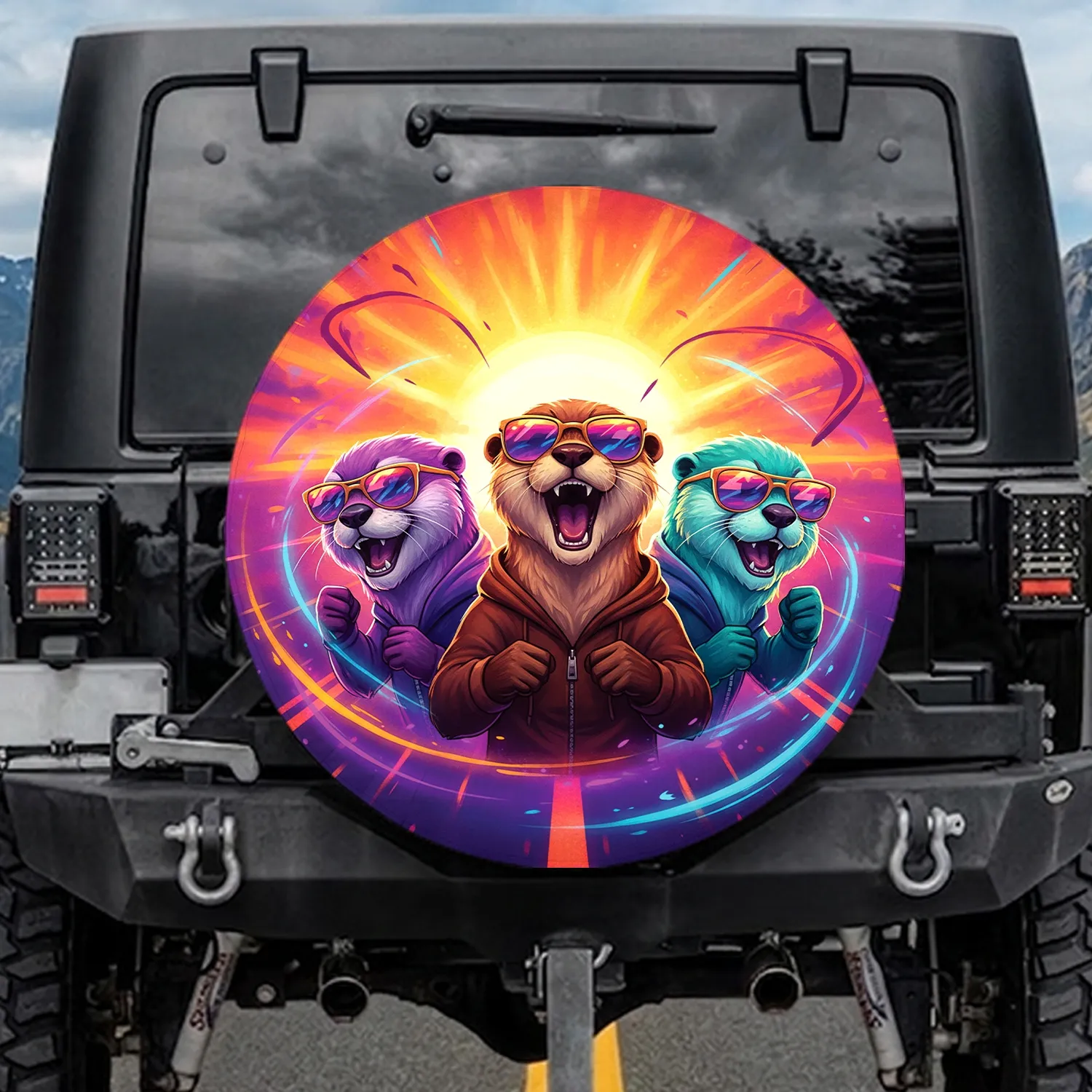 Energetic Otters Retro Sunglasses Celebration - Adventure Lover Gift Spare Tire Cover - 1