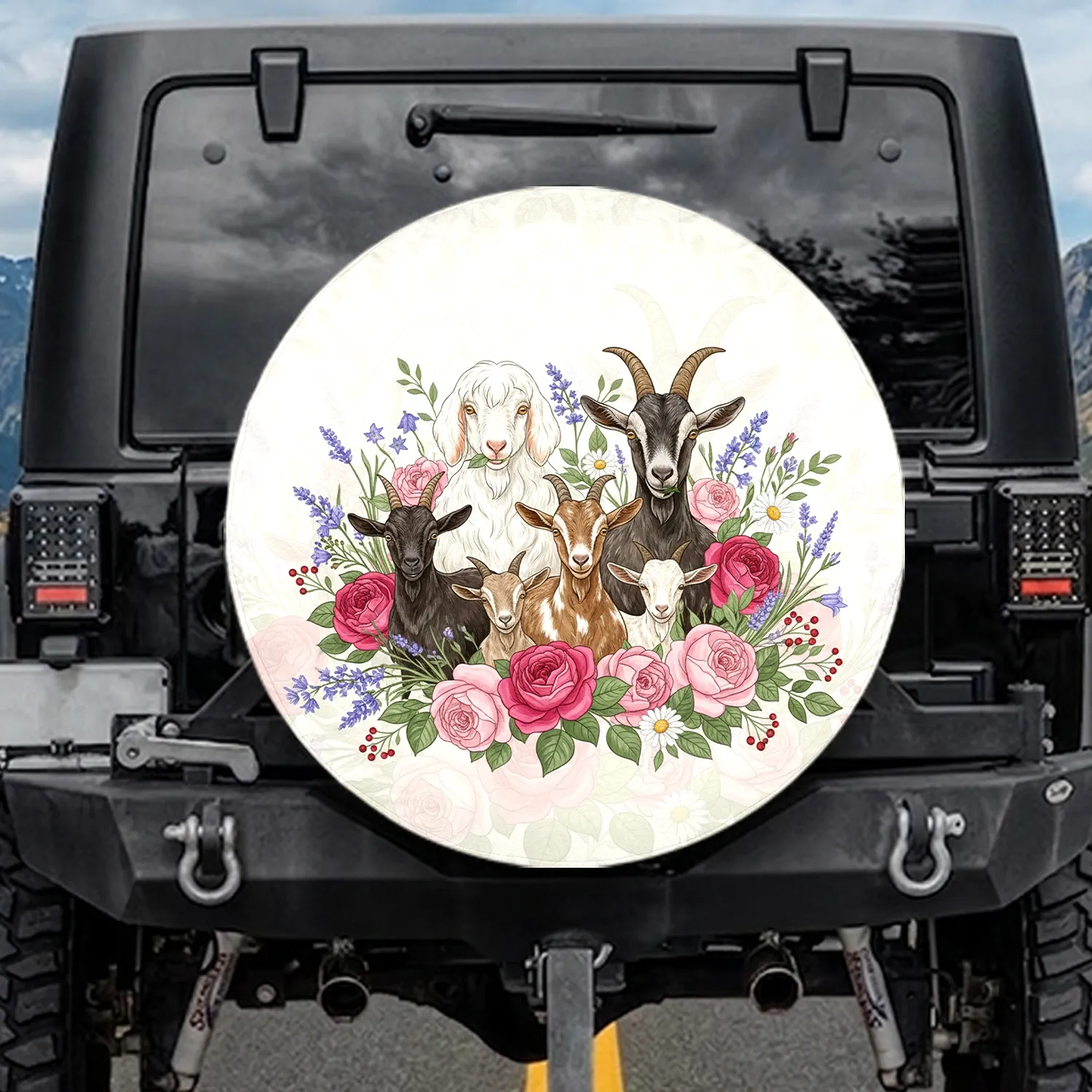 Goats Wildflower Garden Roses - Farmhouse Decor Gift for Goat Lover Spare Tire Cover - 1