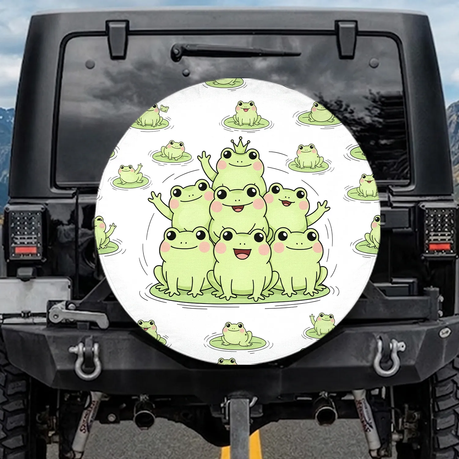 Plump Green Peeking Frogs Lily Pads Water Ripples - Wildlife Lover Everyday Gift Spare Tire Cover - 1