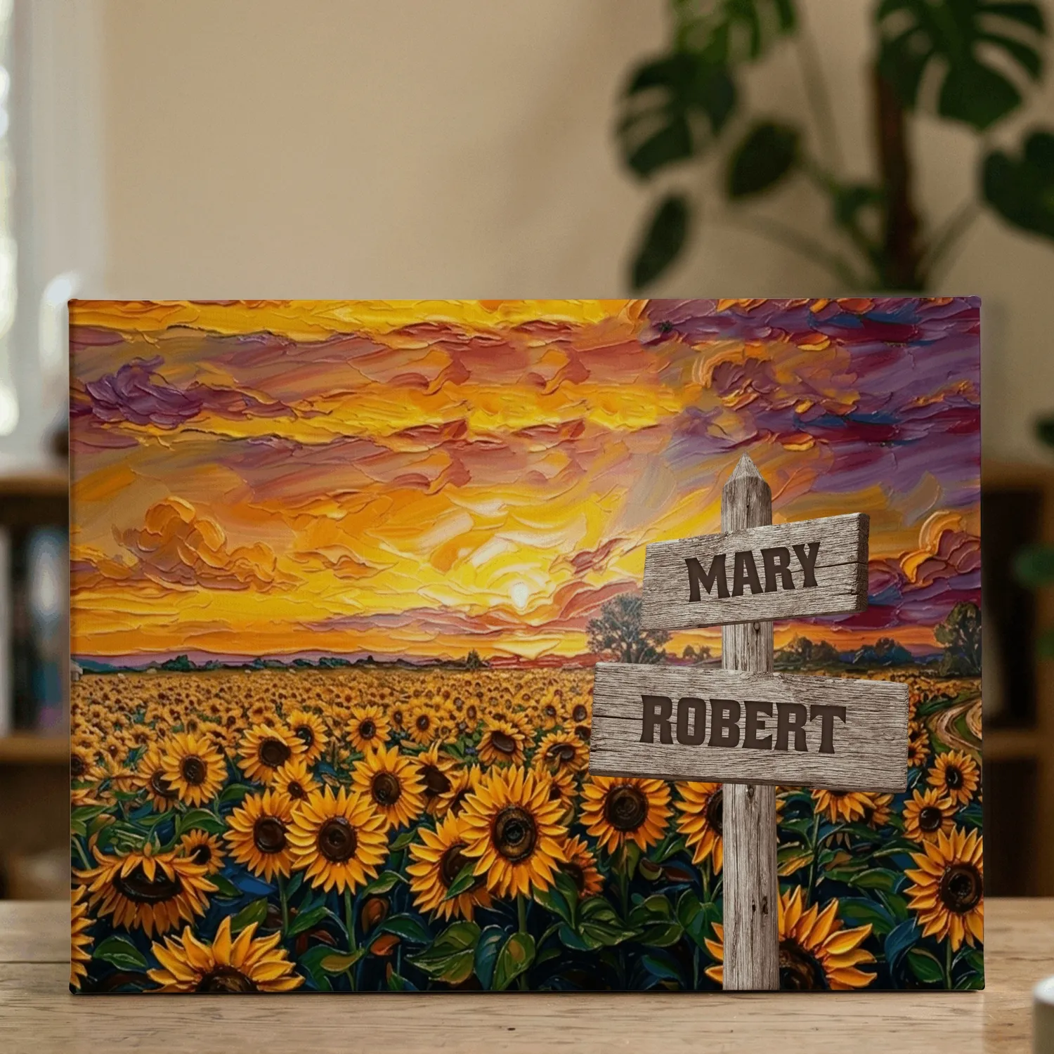 Personalized Sunrise Sunflower Canvas Wall Art, Custom Multi Name Family Sign, Mother's Day Father's Day Gift, Home Decor, Printed Smooth Surface, Ready to Hang Canvas - 1