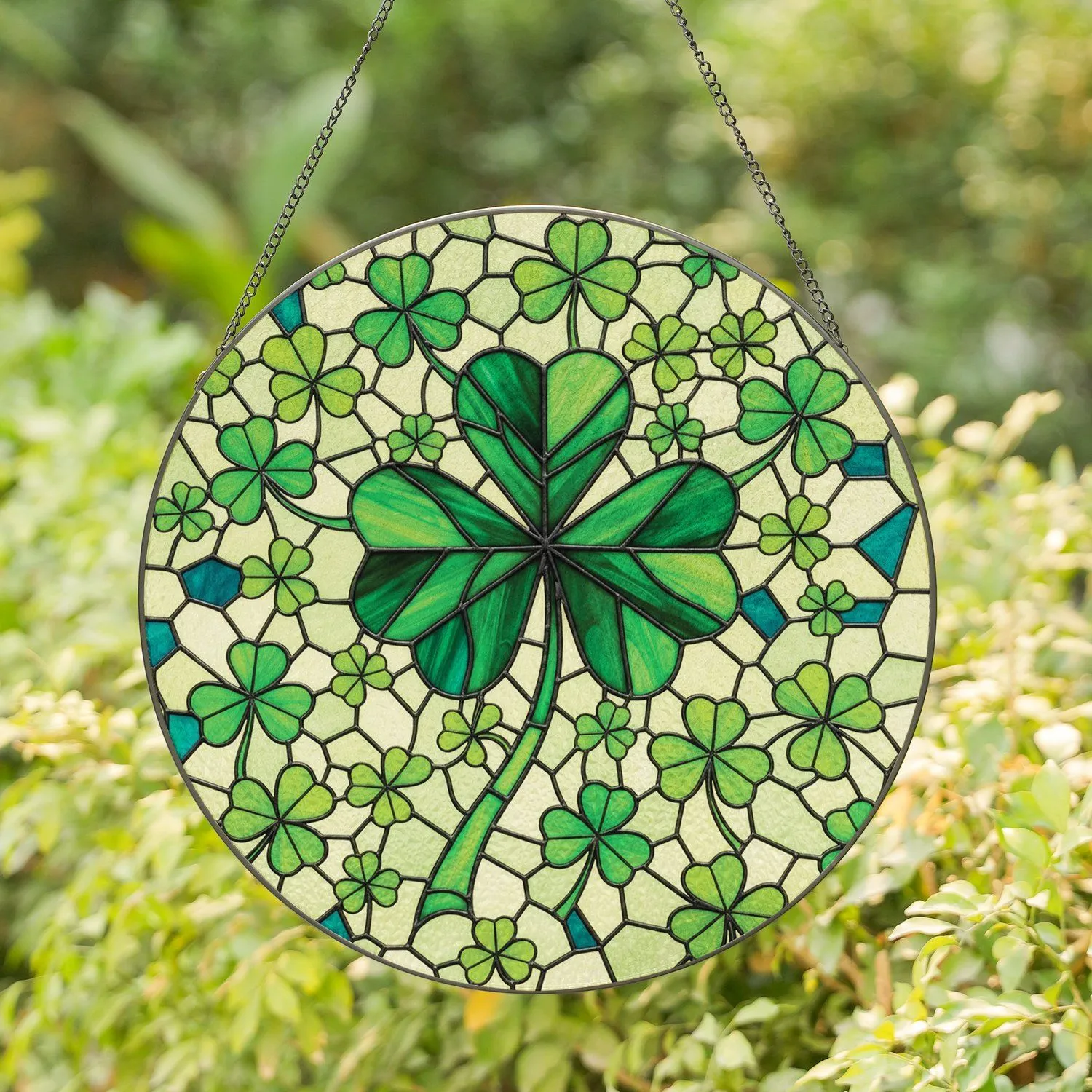 Four-leaf Clover Shamrocks Mosaic Pieces - Home Decor Gift for Luck Lover Stained Glass Suncatcher - 1