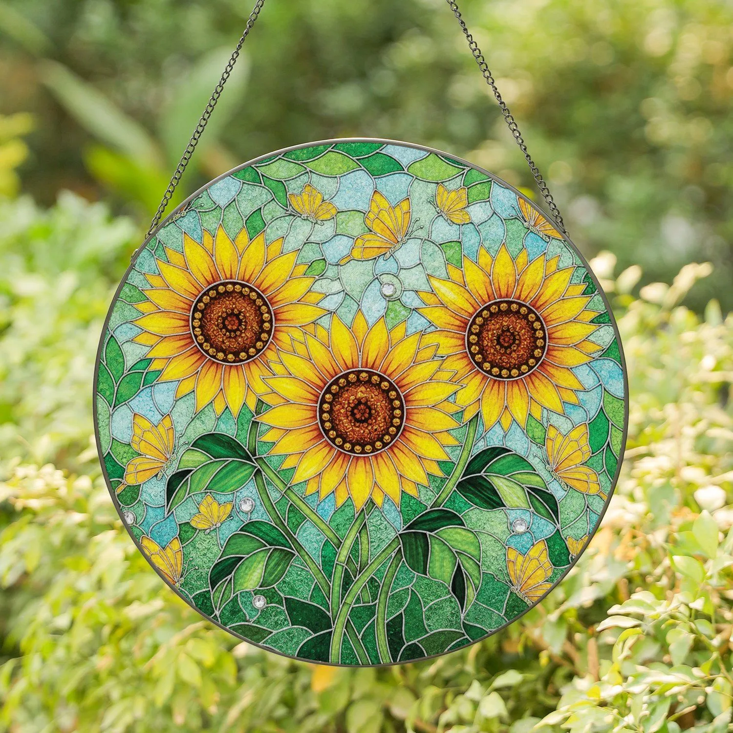 Sunflowers Butterflies Garden Mosaic - Home Decor Gift for Garden Lover Stained Glass Suncatcher - 1