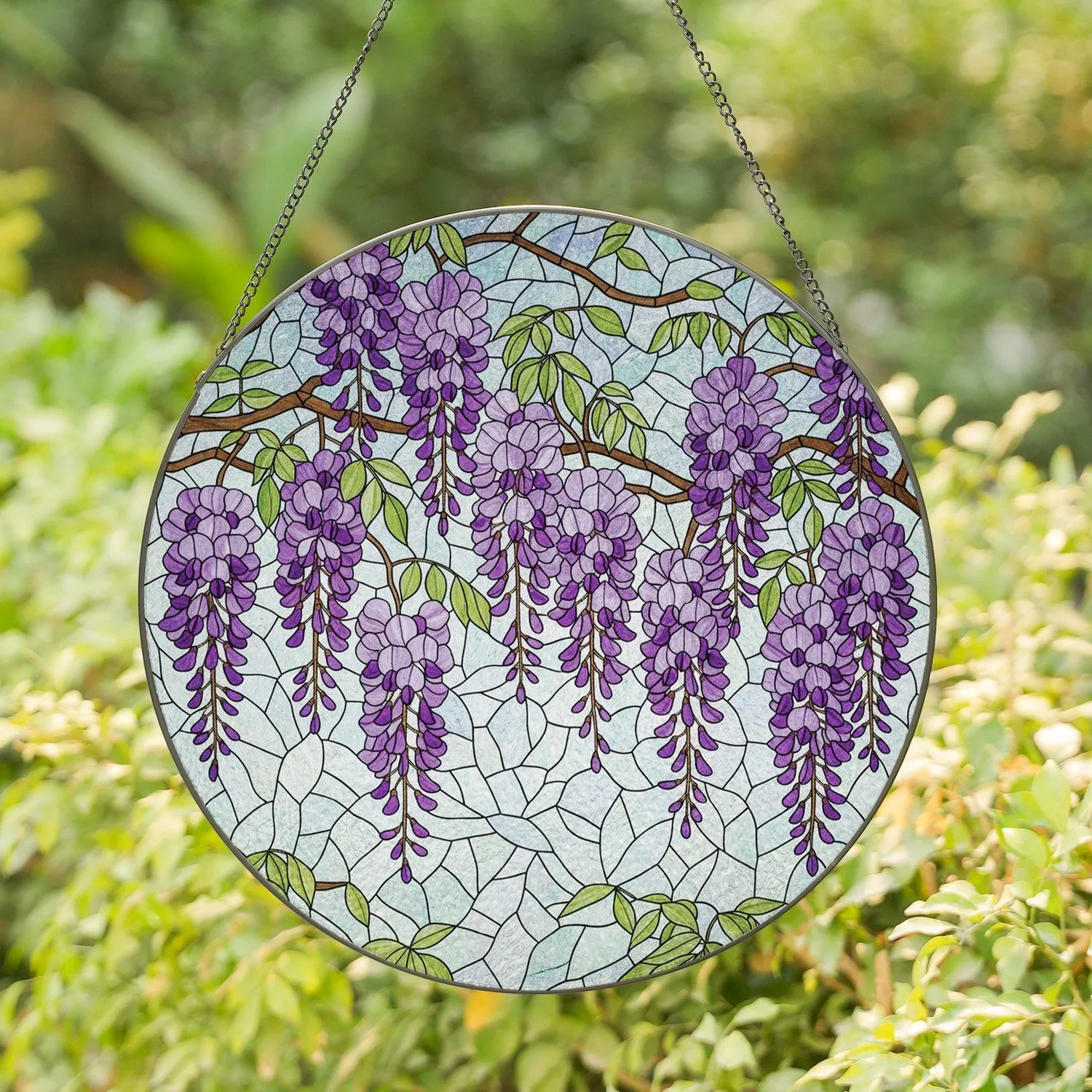 Lush Purple Wisteria Blossoms Stained Glass Floral - Home Decor Gift for Garden Lover Stained Glass Suncatcher - 1