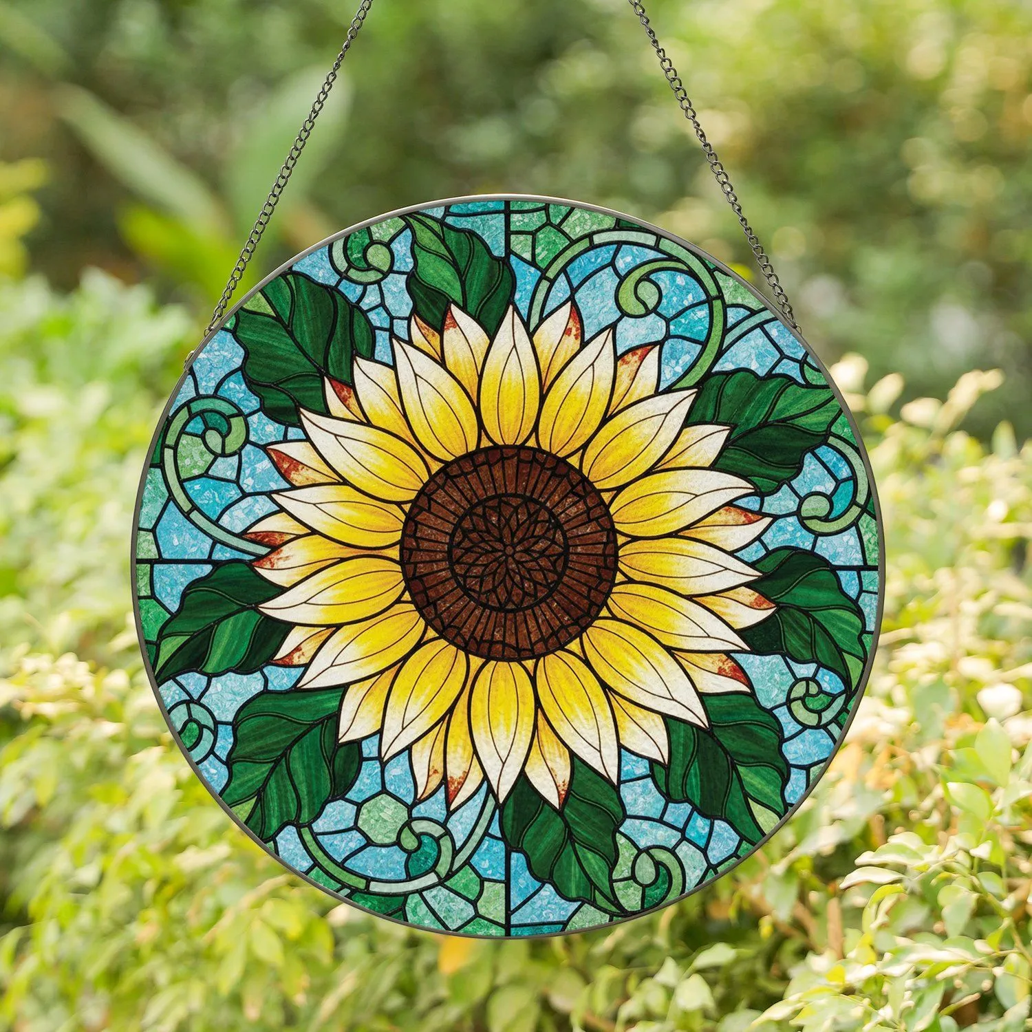 Stained Glass Sunflower Leaf Vine Mosaic Floral - Home Decor Gift for Garden Lover Stained Glass Suncatcher - 1