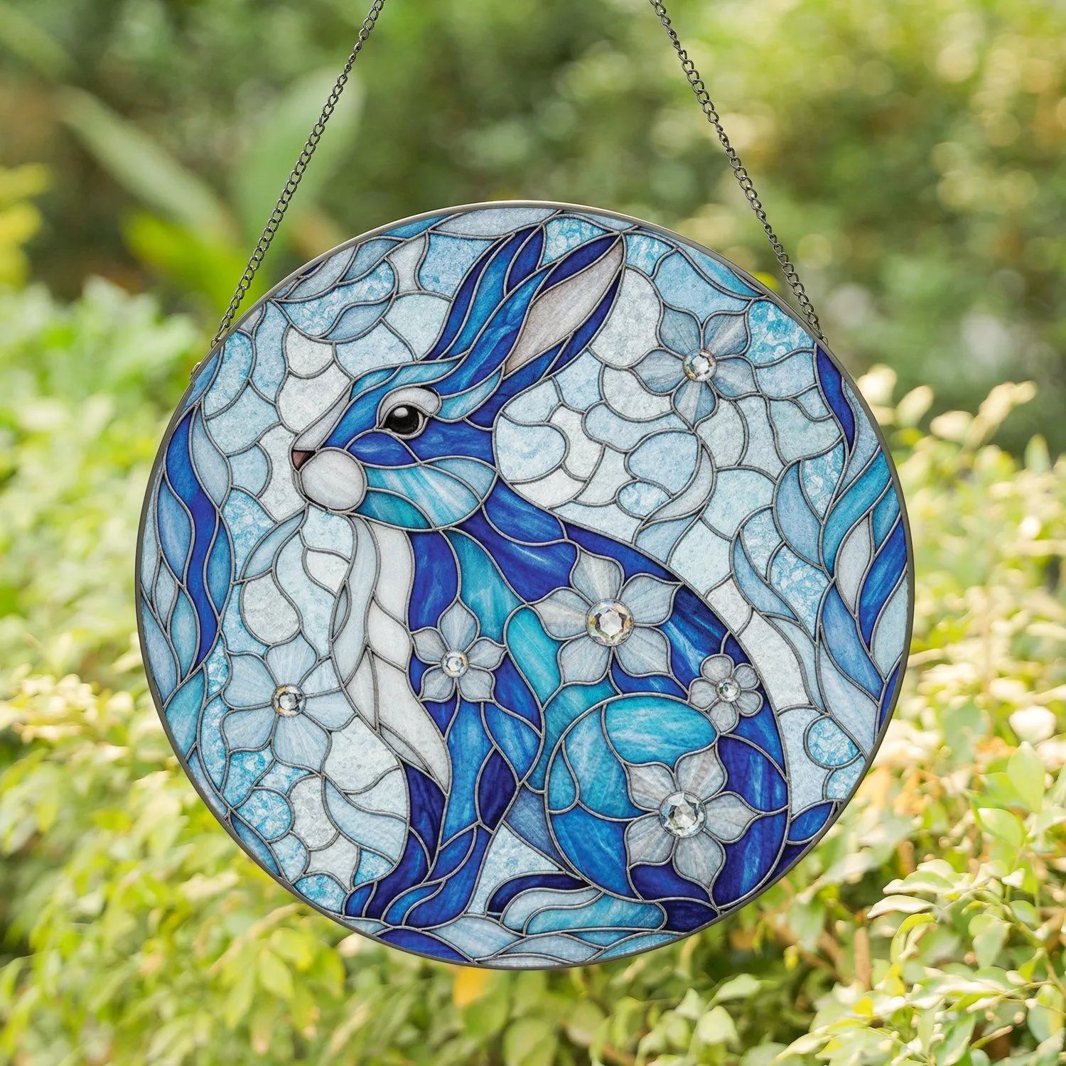 Stained Glass Rabbit Floral Jewel Mosaic Wildlife Lover Gift Stained Glass Suncatcher - 1