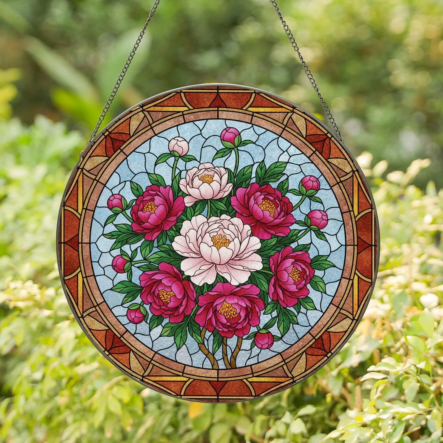 Peony Floral Bouquet Mosaic Home Decor Gift Stained Glass Suncatcher - 1