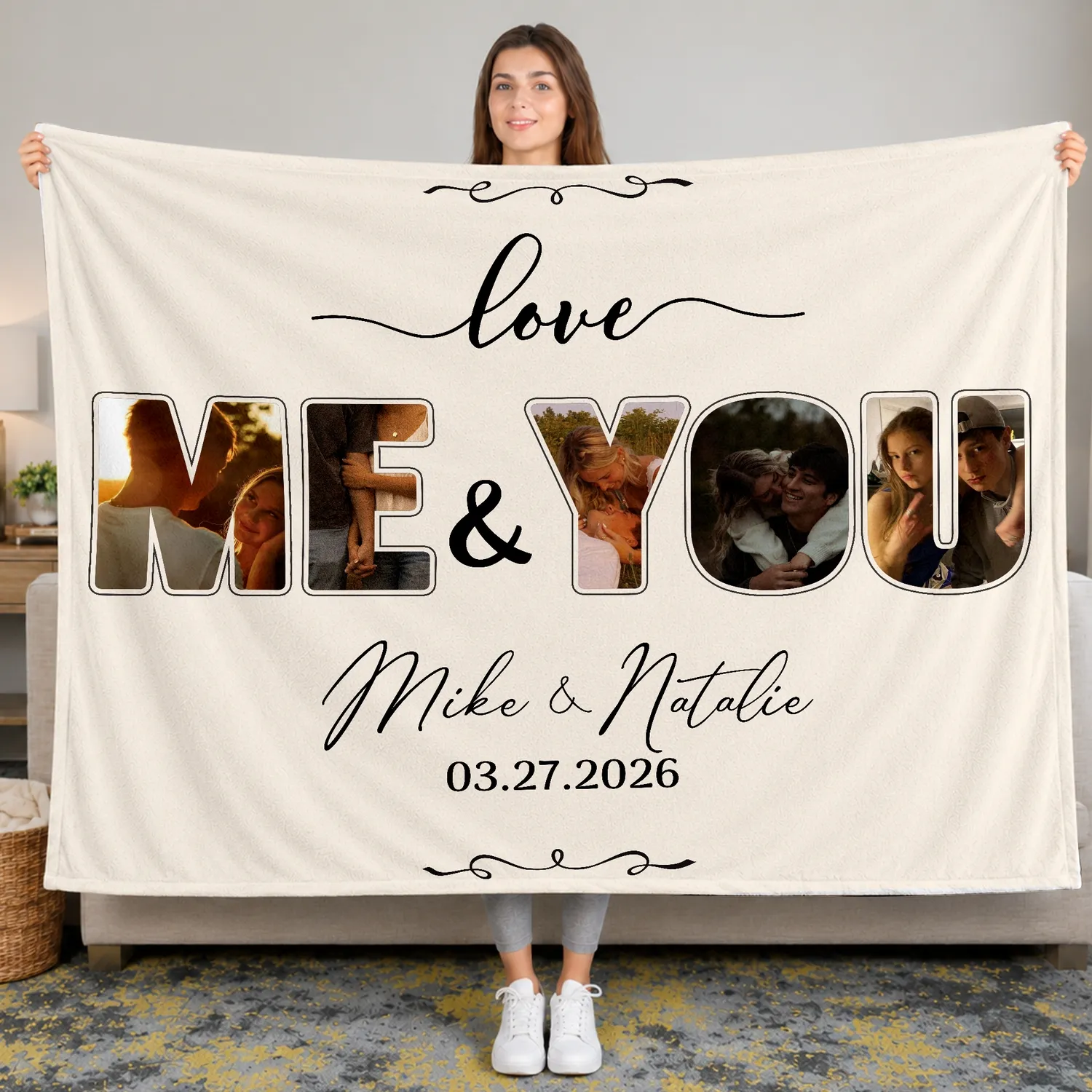 Personalized Photo Collage Blanket, You and Me Couples Throw, Custom Anniversary Gift for Him Her, Husband Wife Keepsake - 1