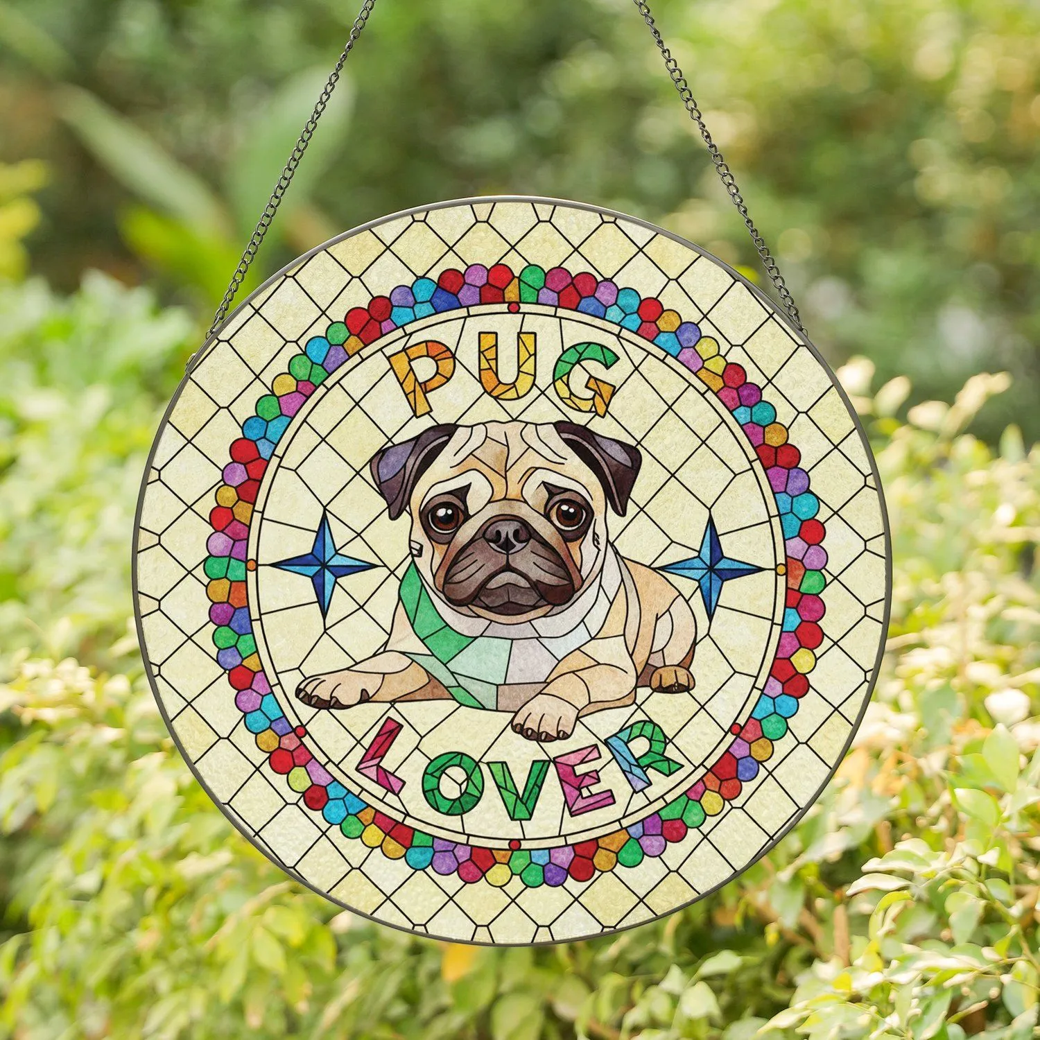 Mosaic Pug Dog PUG LOVER Stars - Home Decor Gift for Pug Lover Stained Glass Suncatcher - 1