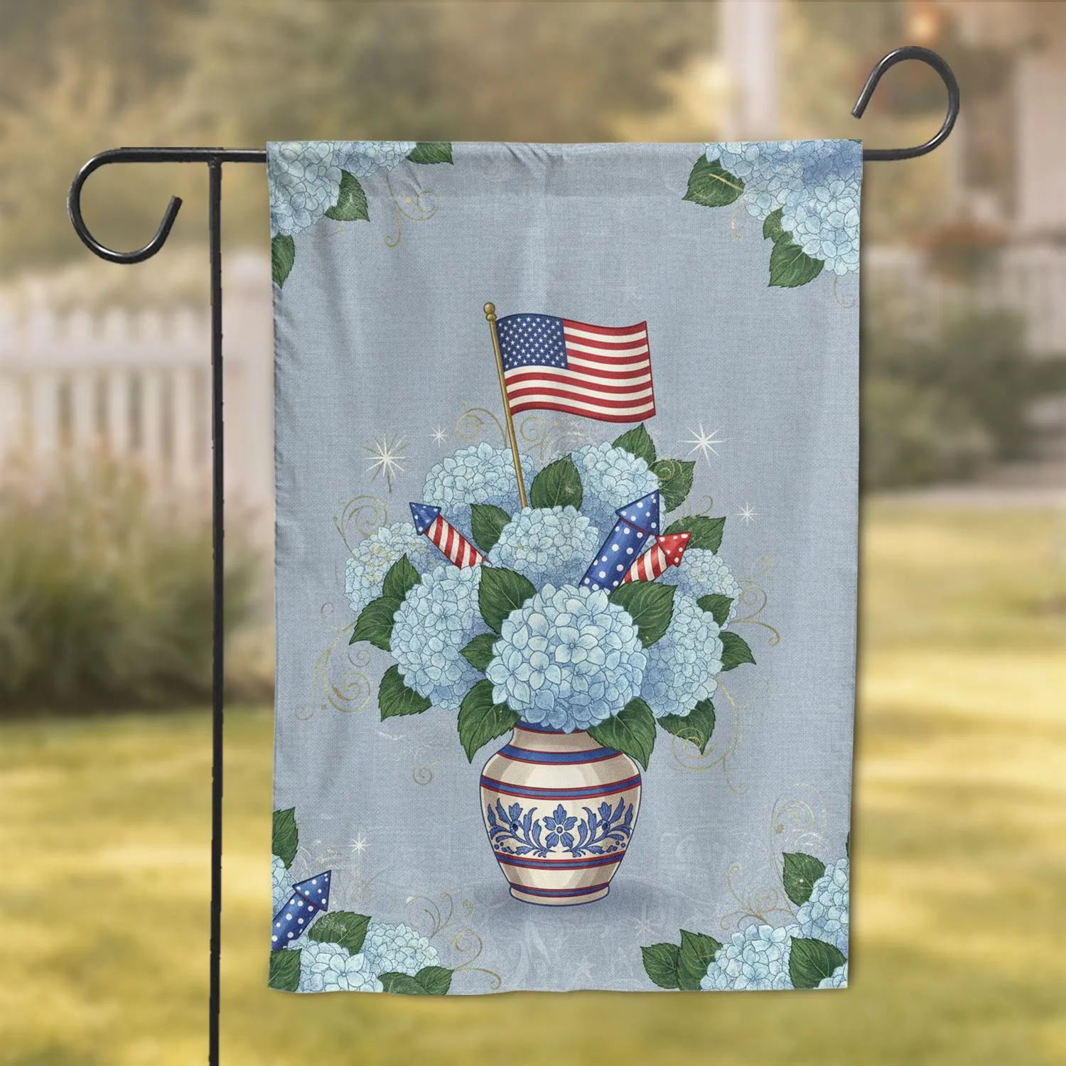 Chinoiserie Ginger Jar Initial M American Flag - Independence Day Celebration Garden Flag - 1