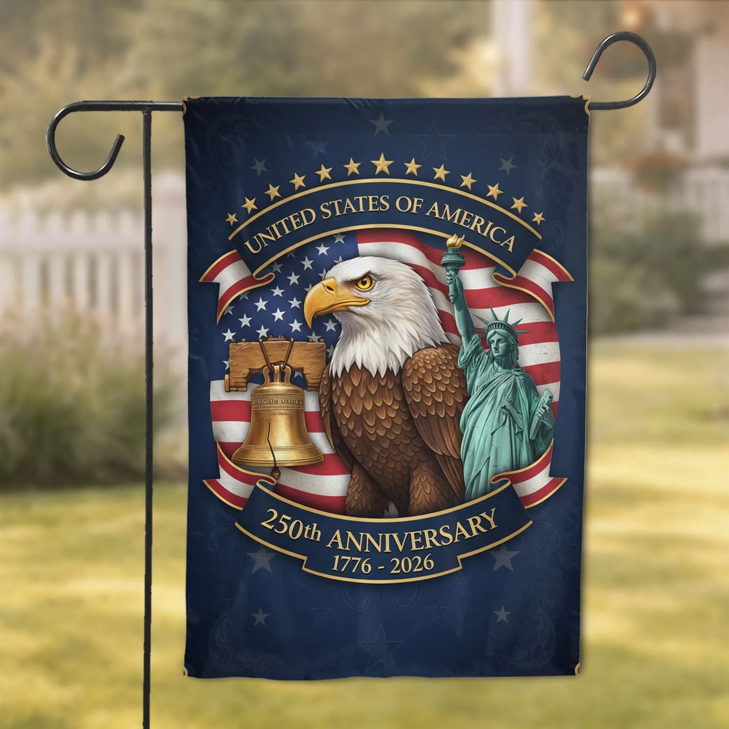 Bald Eagle American Flag Liberty Bell Statue - 250th Anniversary Independence Day Gift Garden Flag - 1