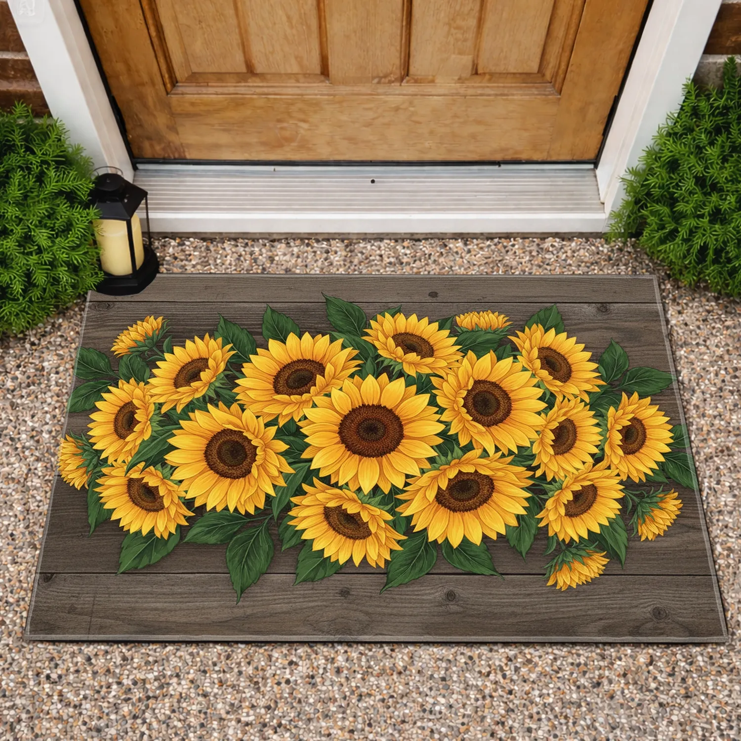 Golden Sunflower Garland Rustic Wood - Farmhouse Home Decor Gift for Garden Lover Doormat - 1