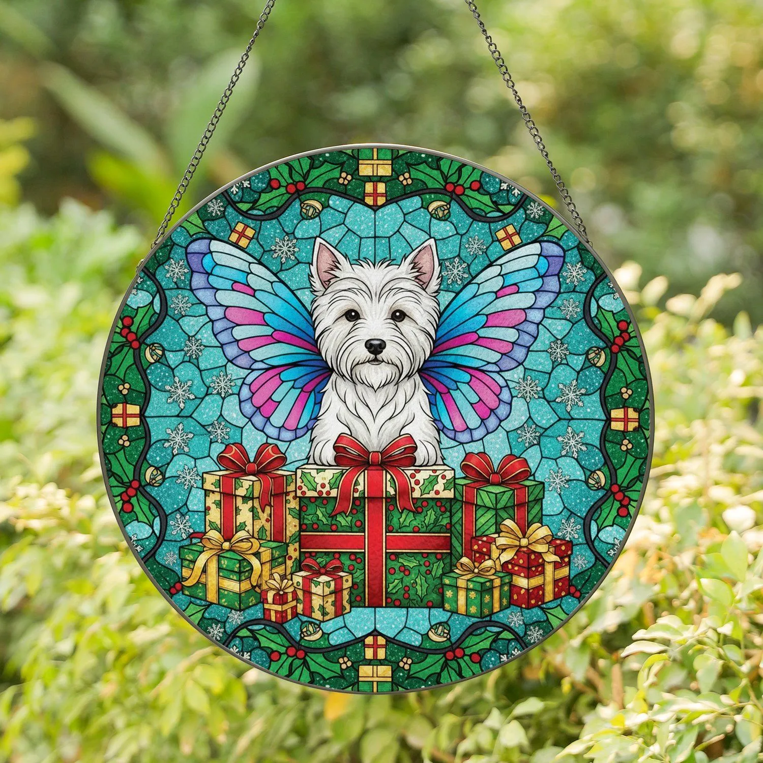 West Highland Terrier Butterfly Christmas Gifts - Home Decor Dog Lover Gift Stained Glass Suncatcher - 1