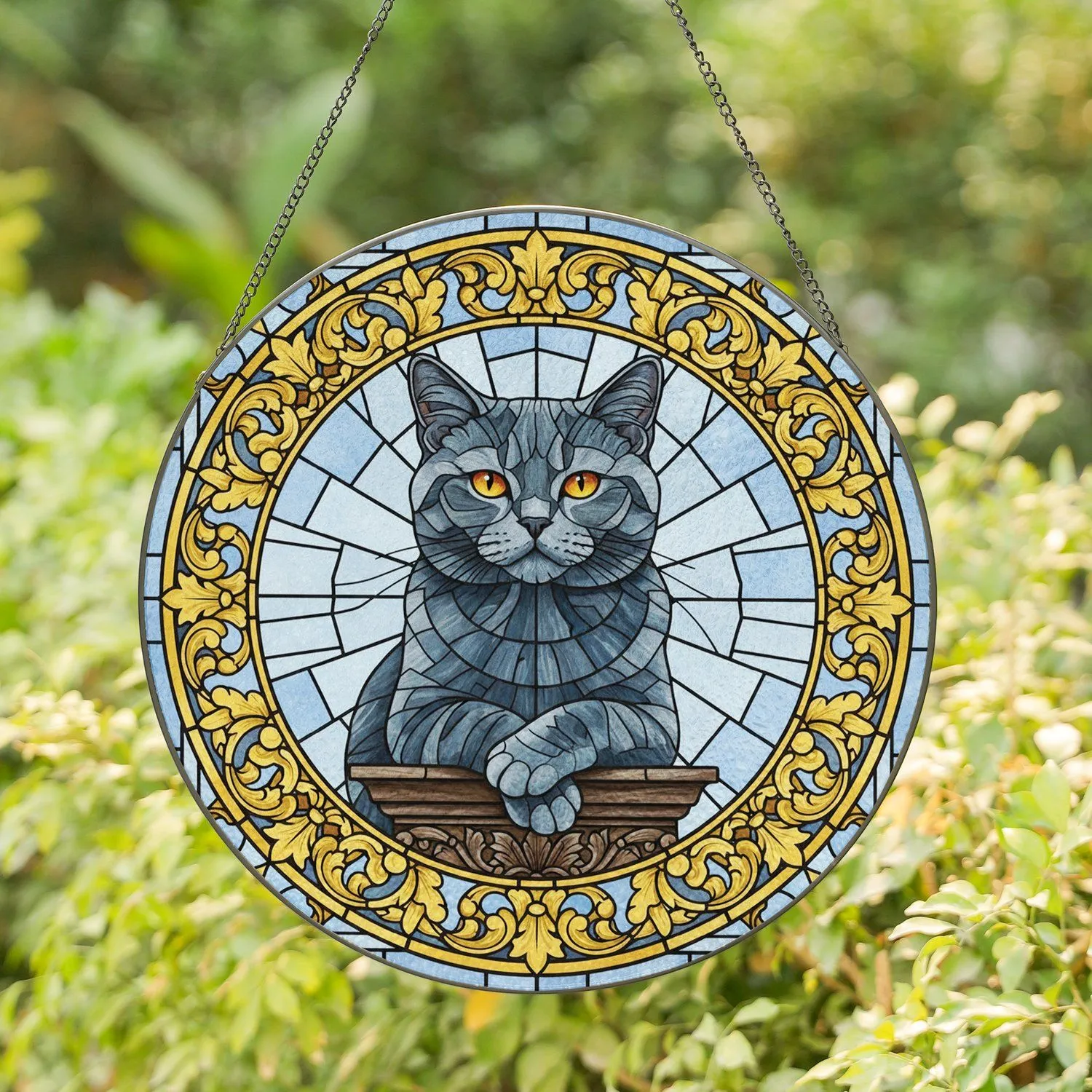 British Shorthair Cat Golden Filigree - Cat Lover Home Decor Gift Stained Glass Suncatcher - 1