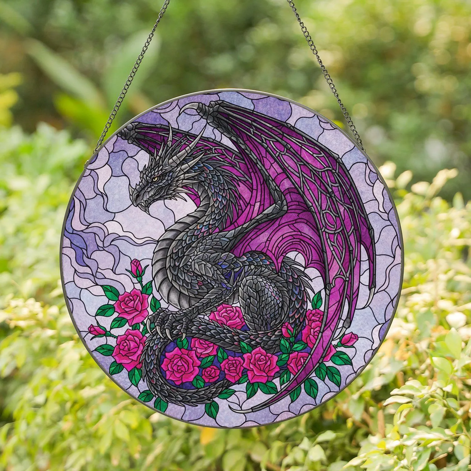 Spiky Dragon Rose Cloud Home Decor Gift for Dragon Lover Stained Glass Suncatcher - 1