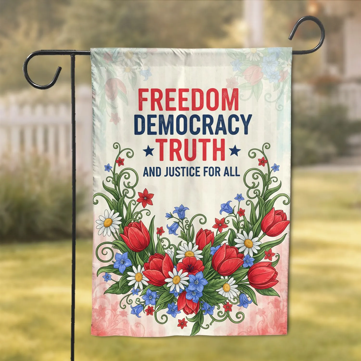 Patriotic Stars Floral Freedom Democracy Truth And Justice Home Decor Gift Garden Flag - 1