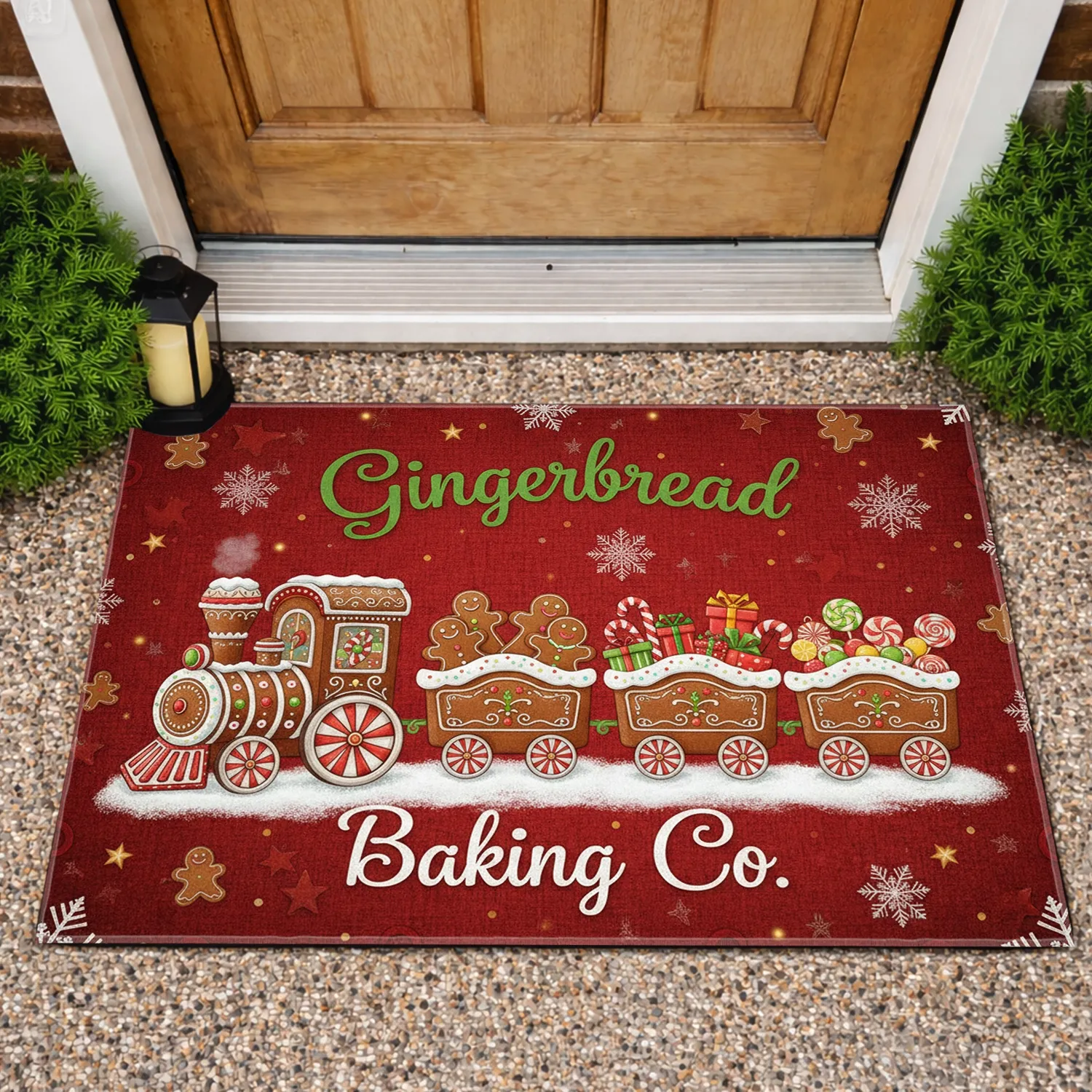 Gingerbread Train Christmas Treats - Christmas Holiday Decor Doormat - 1