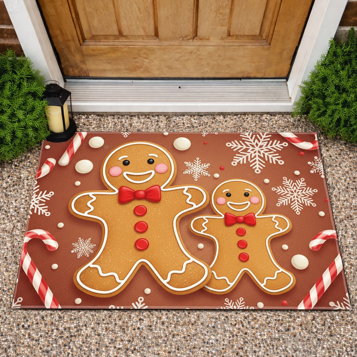 Iced Gingerbread Men Snowflakes Candy Canes Round Candies - Christmas Holiday Home Decor Gift Doormat - 1