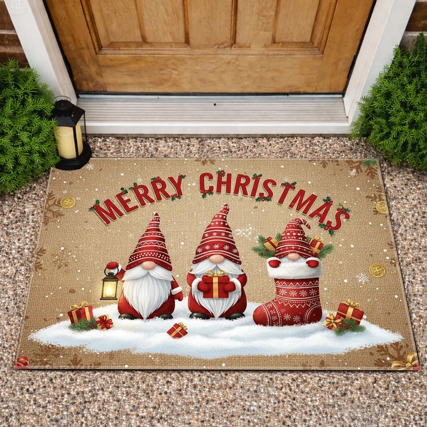 Christmas Gnomes Stocking Gifts Lantern - Holiday Home Decor Doormat - 1
