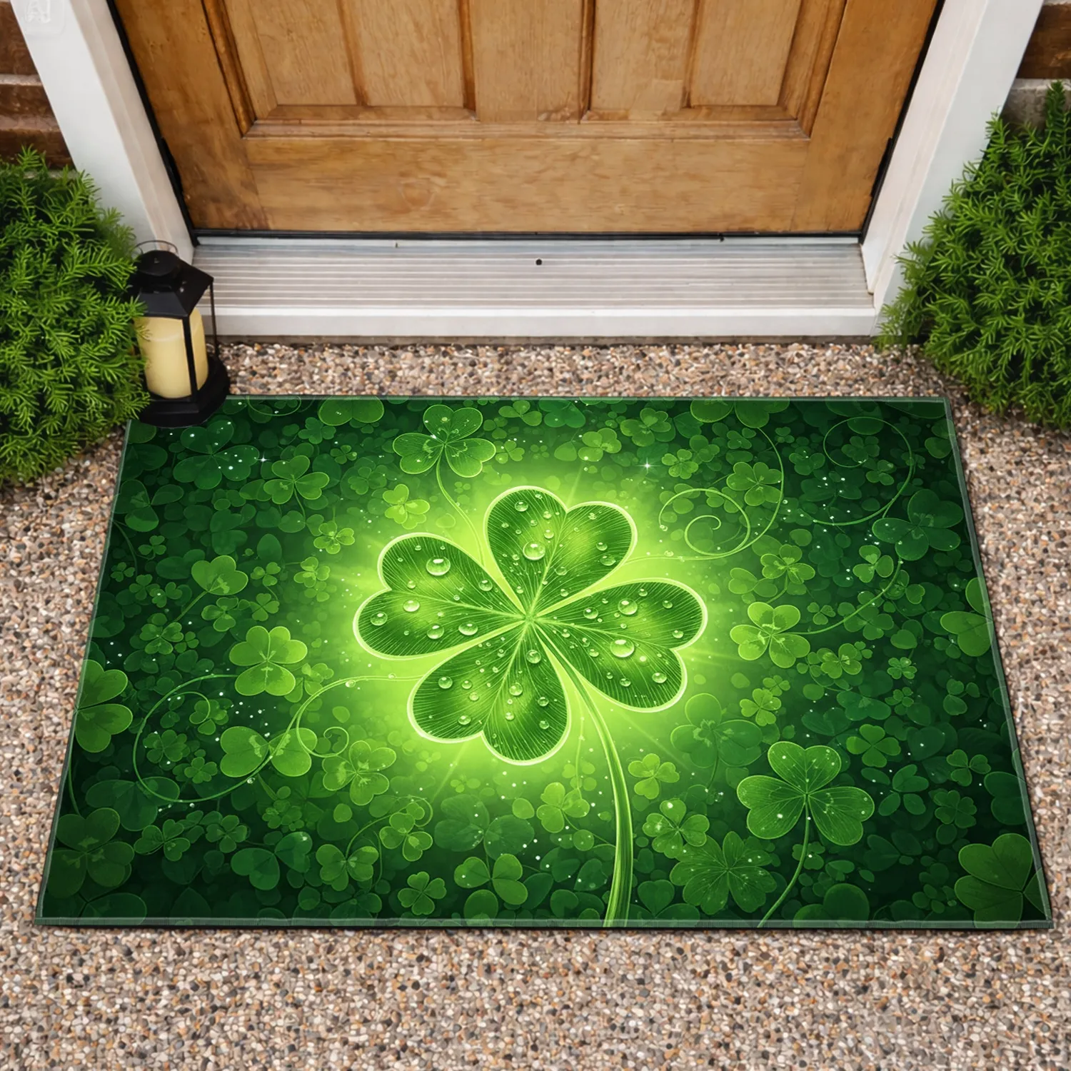 Four-Leaf Clover Field Dew Drops - Good Luck Home Decor Gift Doormat - 1