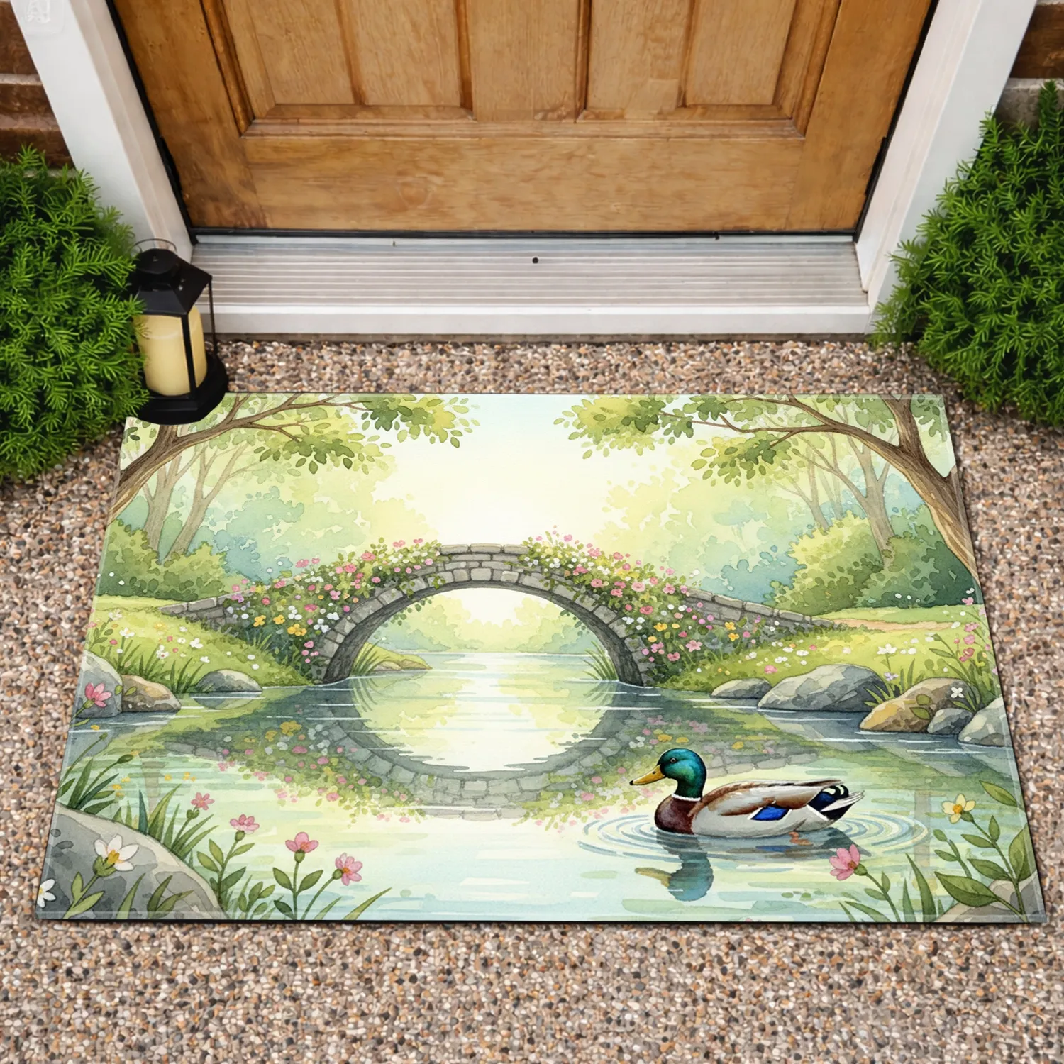 Mallard Duck Winding Stone Path Wildflowers Trees - Wildlife Lover Garden Decor Gift Doormat - 1