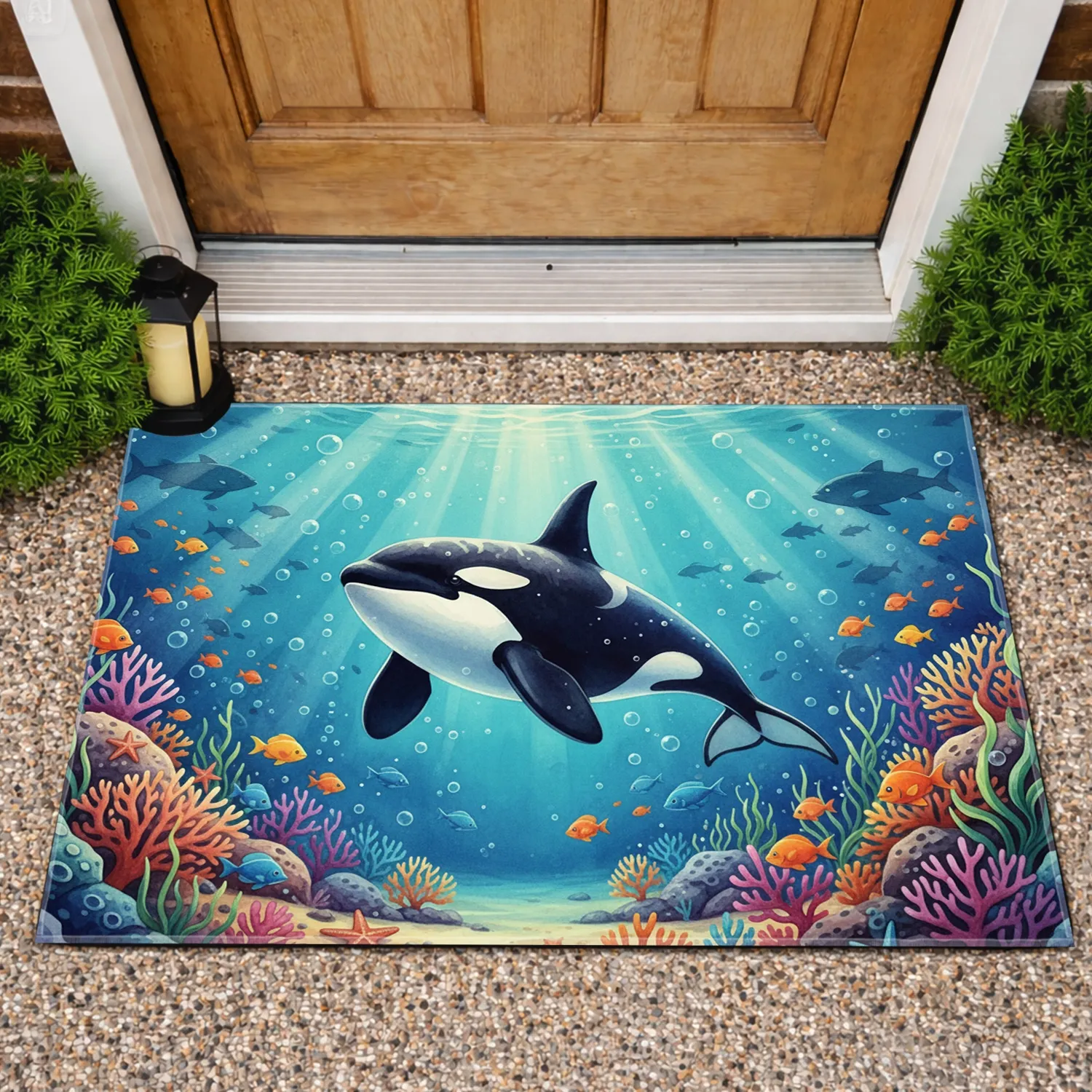 Orca Marine Life Coral Reef Fish Starfish - Underwater Wildlife Home Decor Gift Doormat - 1