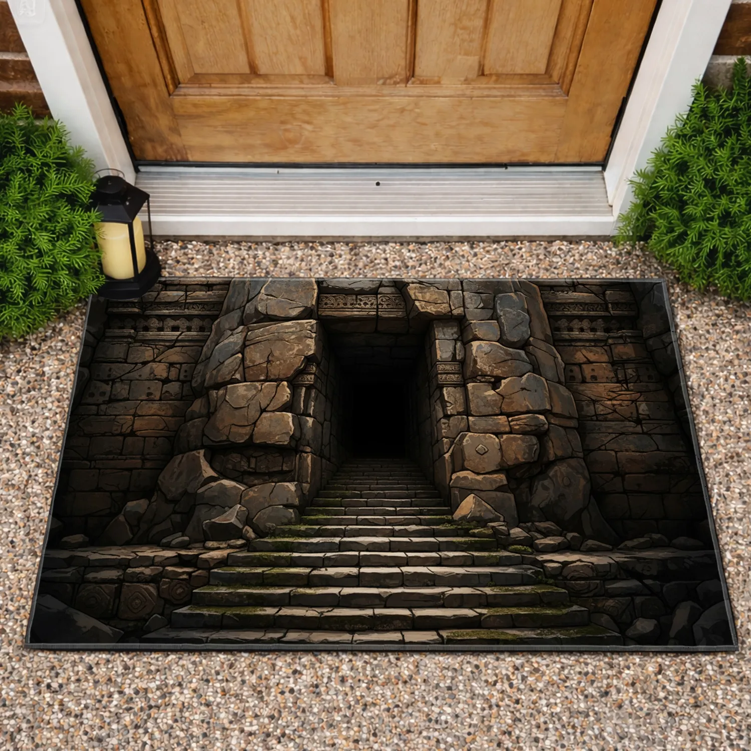 Rugged Stone Steps Ancient Passage Tunnel Textured Walls - Home Decor Gift Doormat - 1
