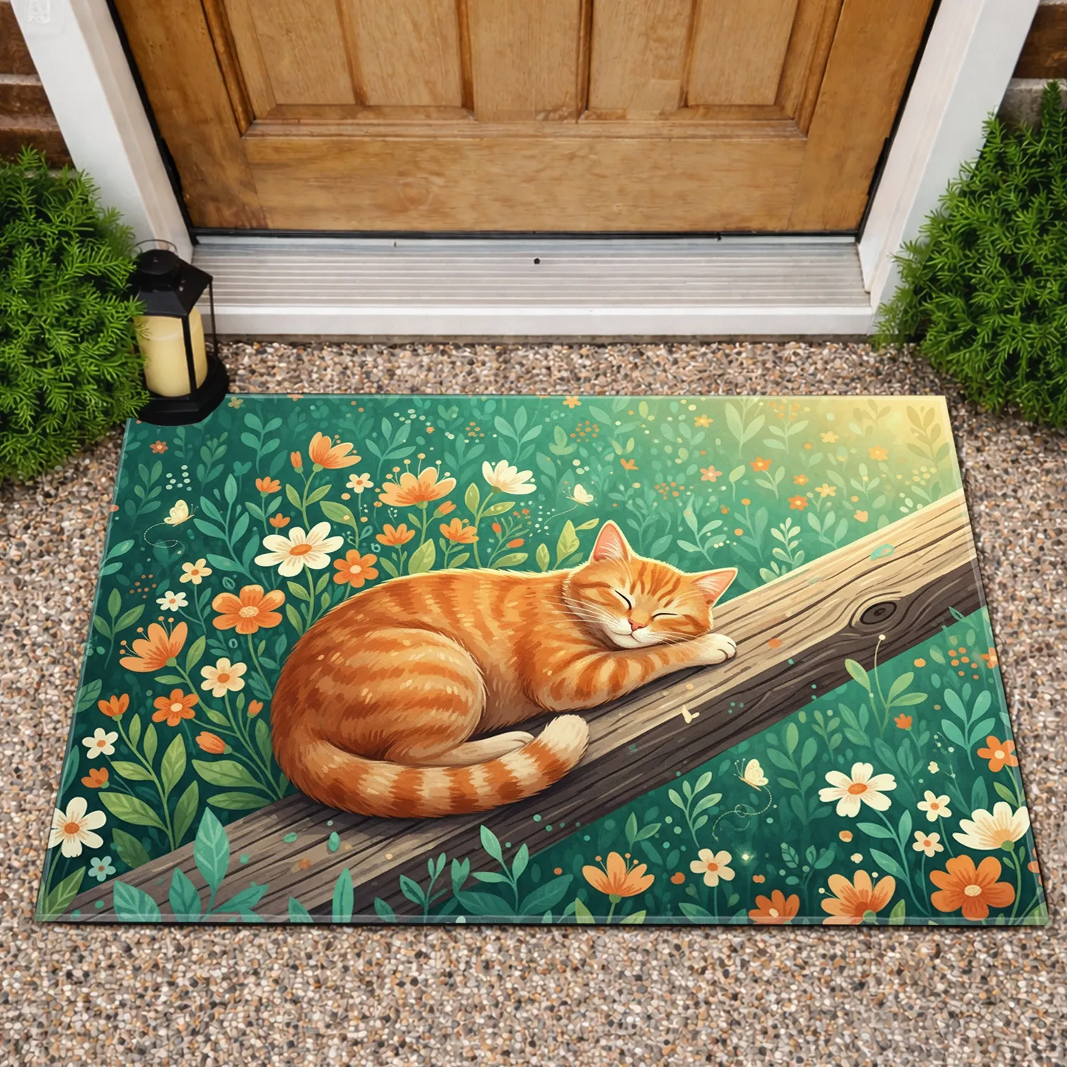 Ginger Tabby Cat Napping Wildflower Meadow - Home Decor Gift for Cat Lover Doormat - 1