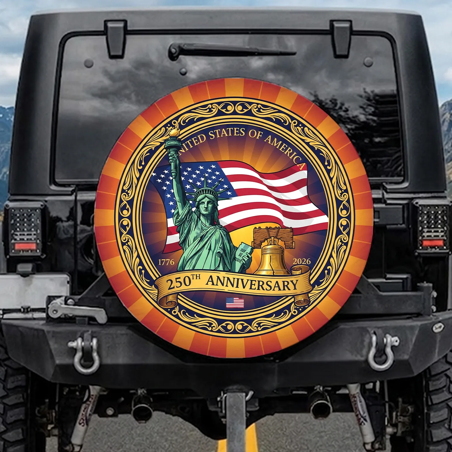 Statue of Liberty American Flag Liberty Bell 1776-2026 - USA 250th Anniversary Gift Spare Tire Cover - 1