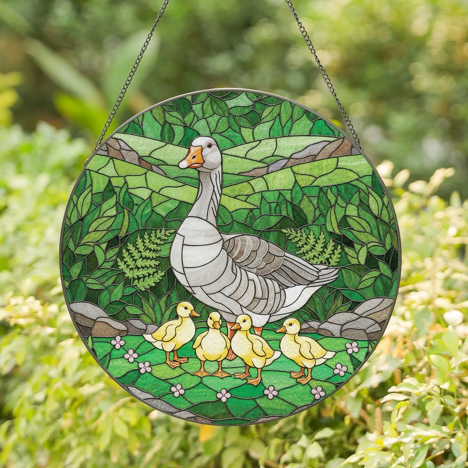 Greylag Goose Ducklings - Home Decor Gift for Nature Lover Stained Glass Suncatcher - 1