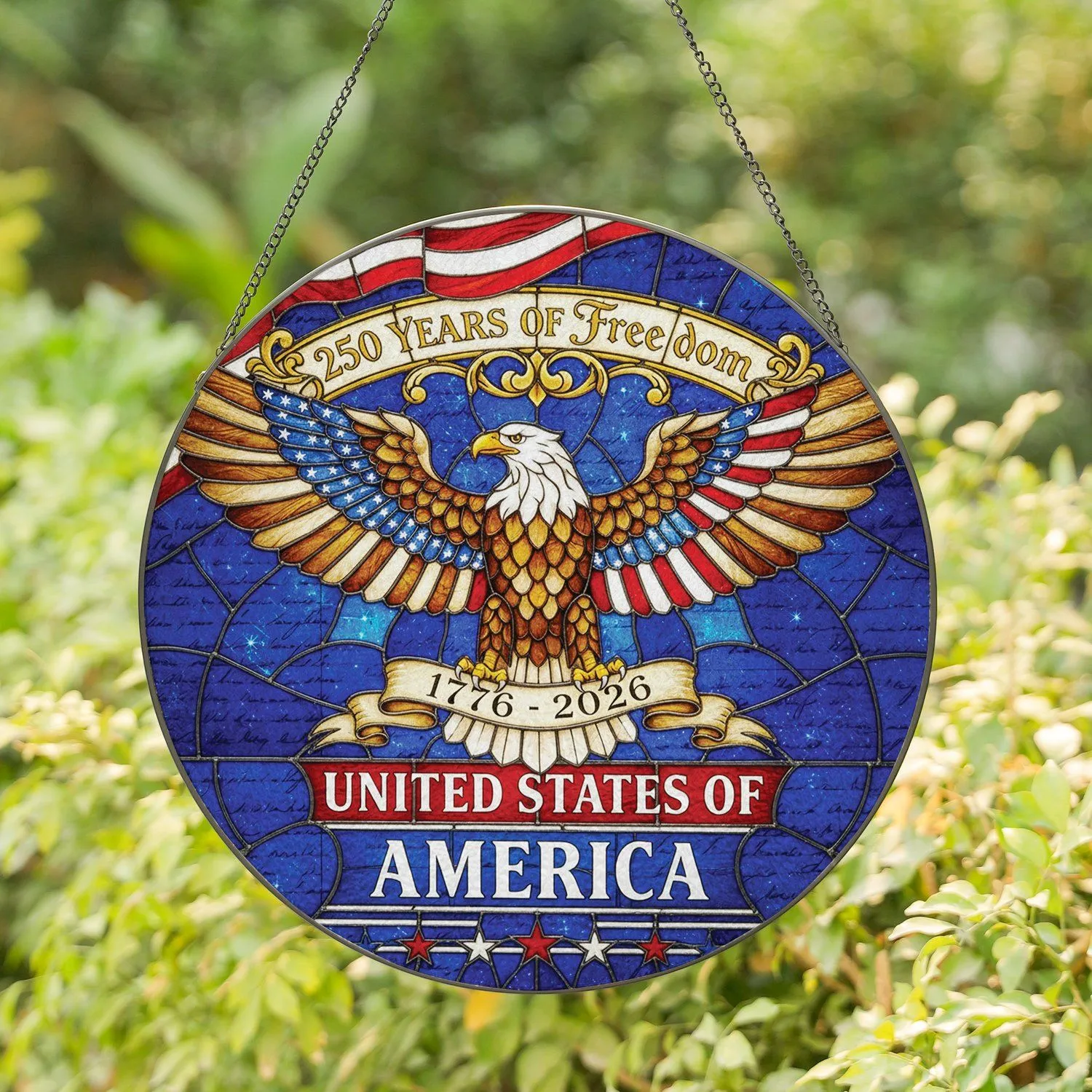 Bald Eagle American Flag 250th Anniversary - Home Decor Gift for Veterans Stained Glass Suncatcher - 1