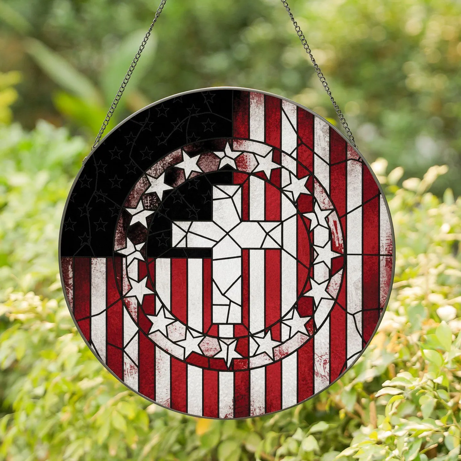 Christian Cross Stars Distressed Flag - Home Decor Gift for Veterans and Military Families Stained Glass Suncatcher - 1