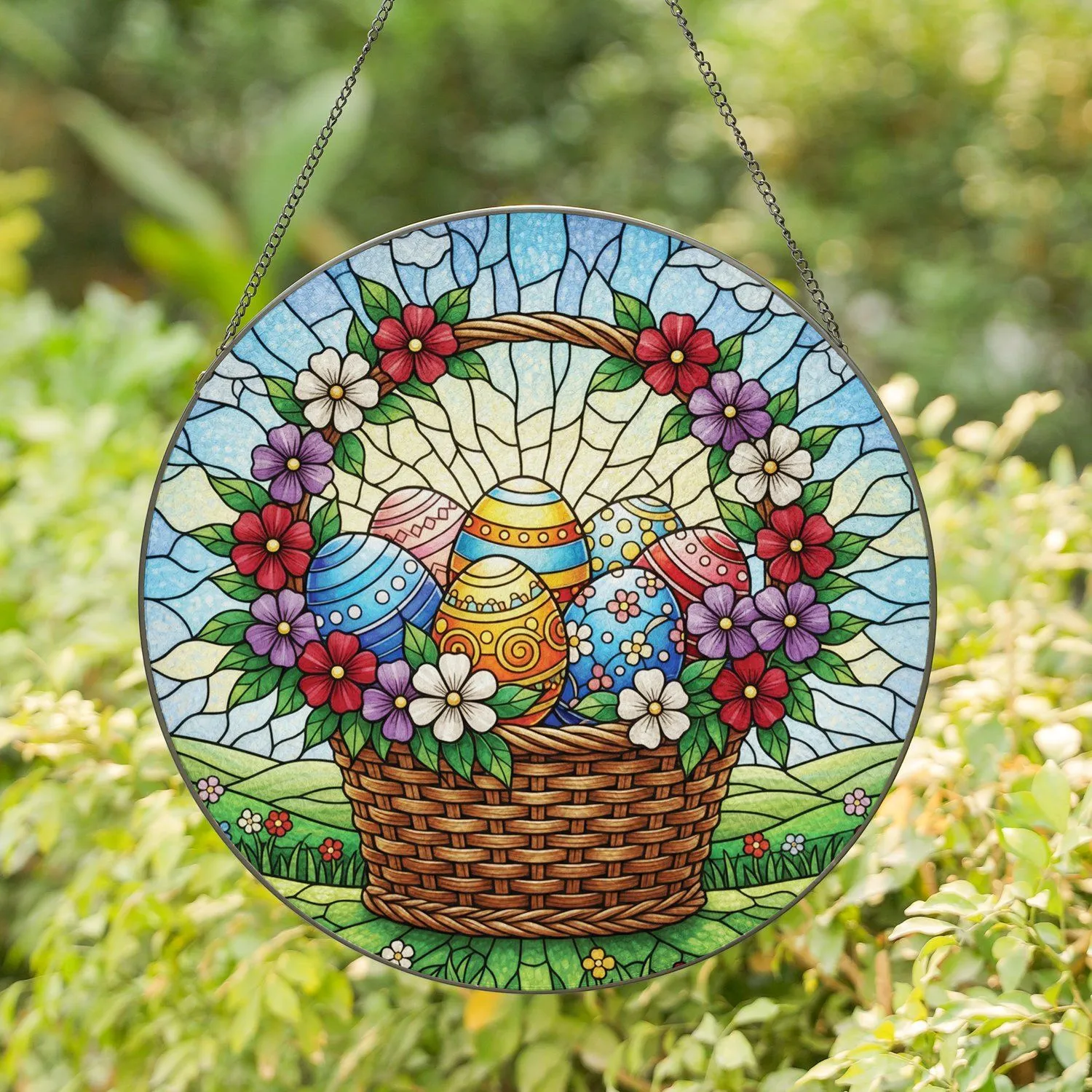 Easter Basket Eggs Spring Flowers - Easter Holiday Gift Stained Glass Suncatcher - 1