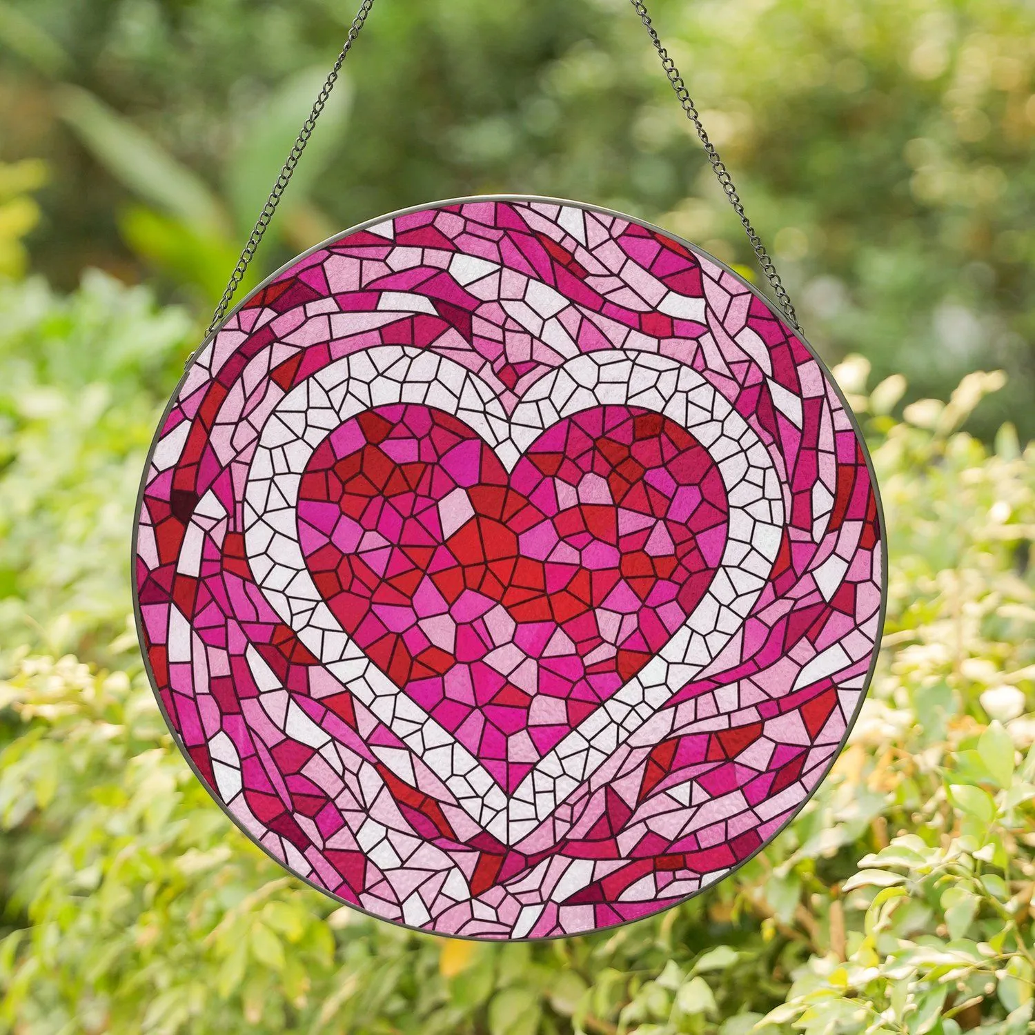 Luminous Heart Organic Glass Field with Continuous Glass Shards - Home Decor Gift for Window Stained Glass Suncatcher - 1