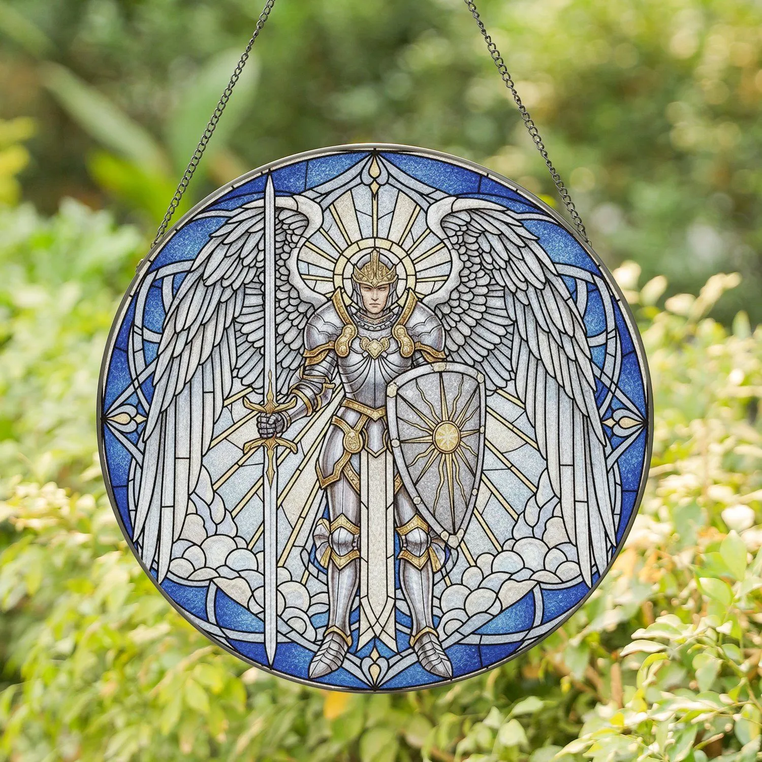 Angelic Knight Warrior Celestial Clouds Starlight - Home Decor Gift for History Lover Stained Glass Suncatcher - 1