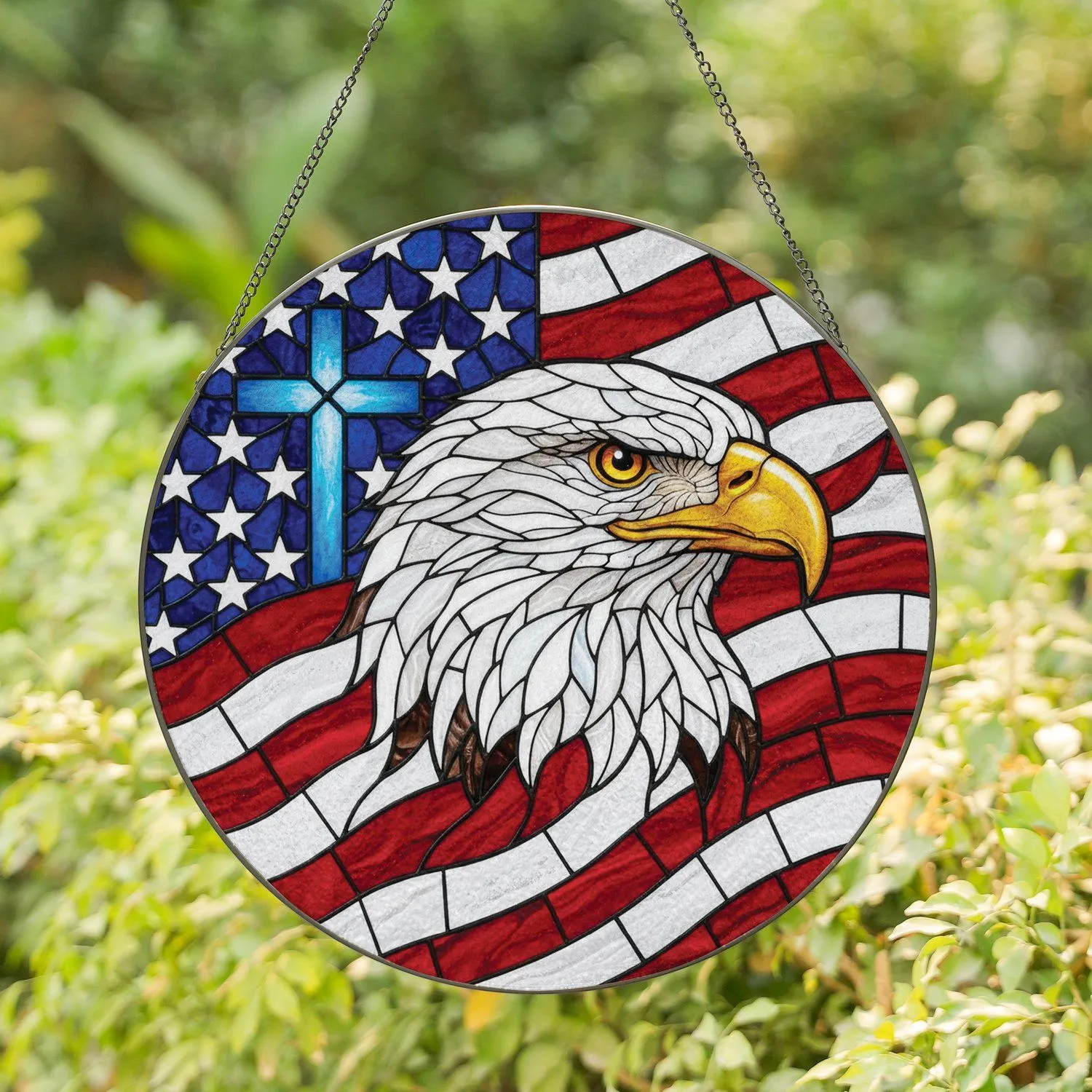 Bald Eagle American Flag Independence Day Home Decor Gift for Veterans Stained Glass Suncatcher - 1