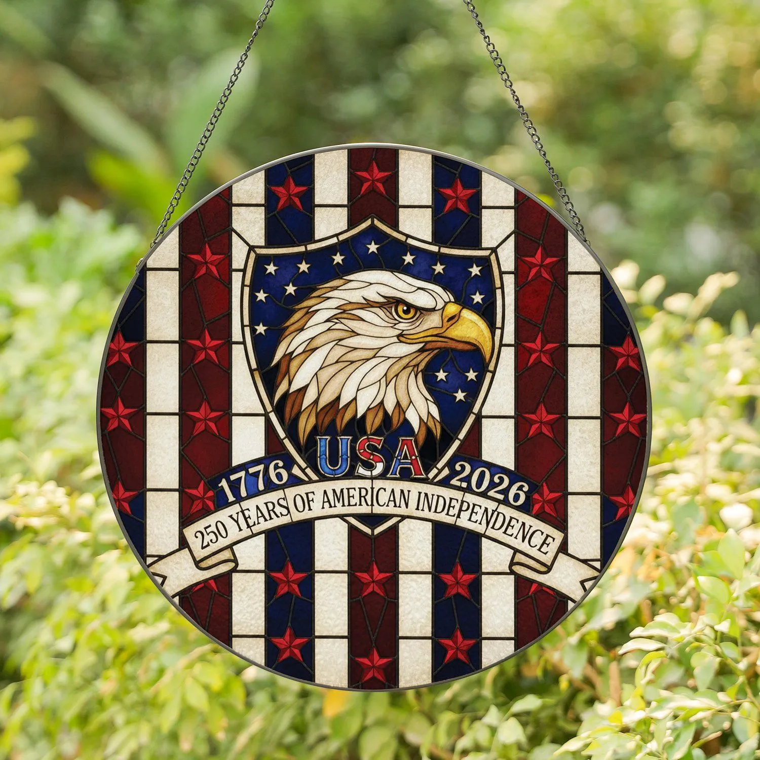 Bald Eagle USA Shield - 250th American Independence Anniversary Gift Stained Glass Suncatcher - 1