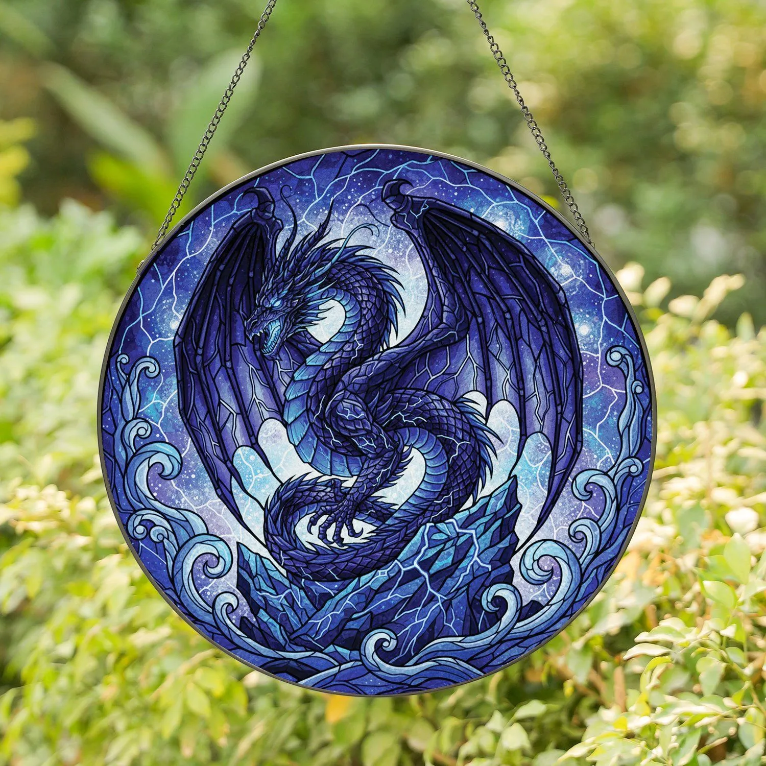 Crystalline Lightning Fantasy Dragon - Home Decor Gift for Dragon Lover Stained Glass Suncatcher - 1