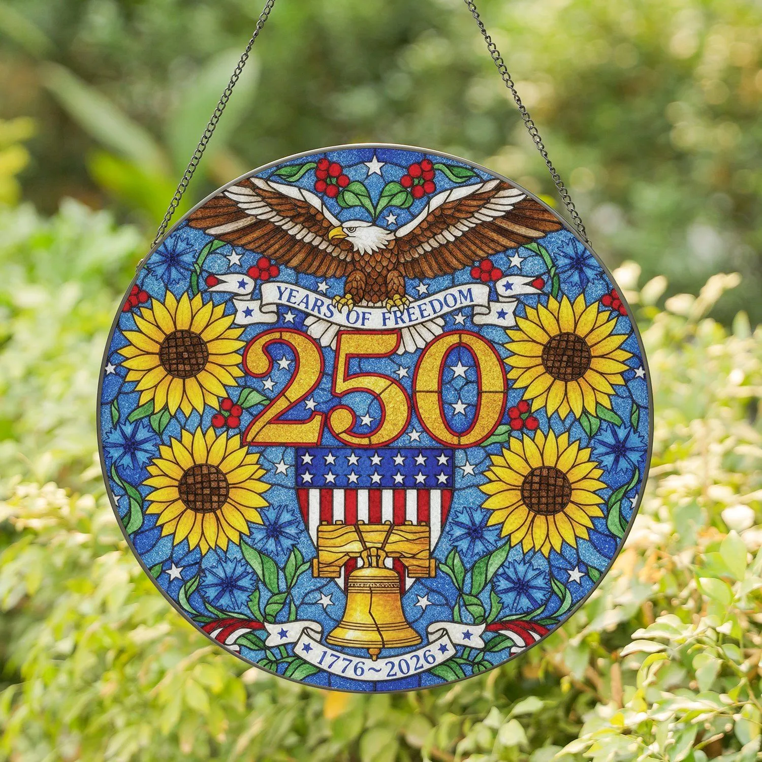Bald Eagle Liberty Bell 250 Years Freedom - Independence Day Gift for Veterans Stained Glass Suncatcher - 1