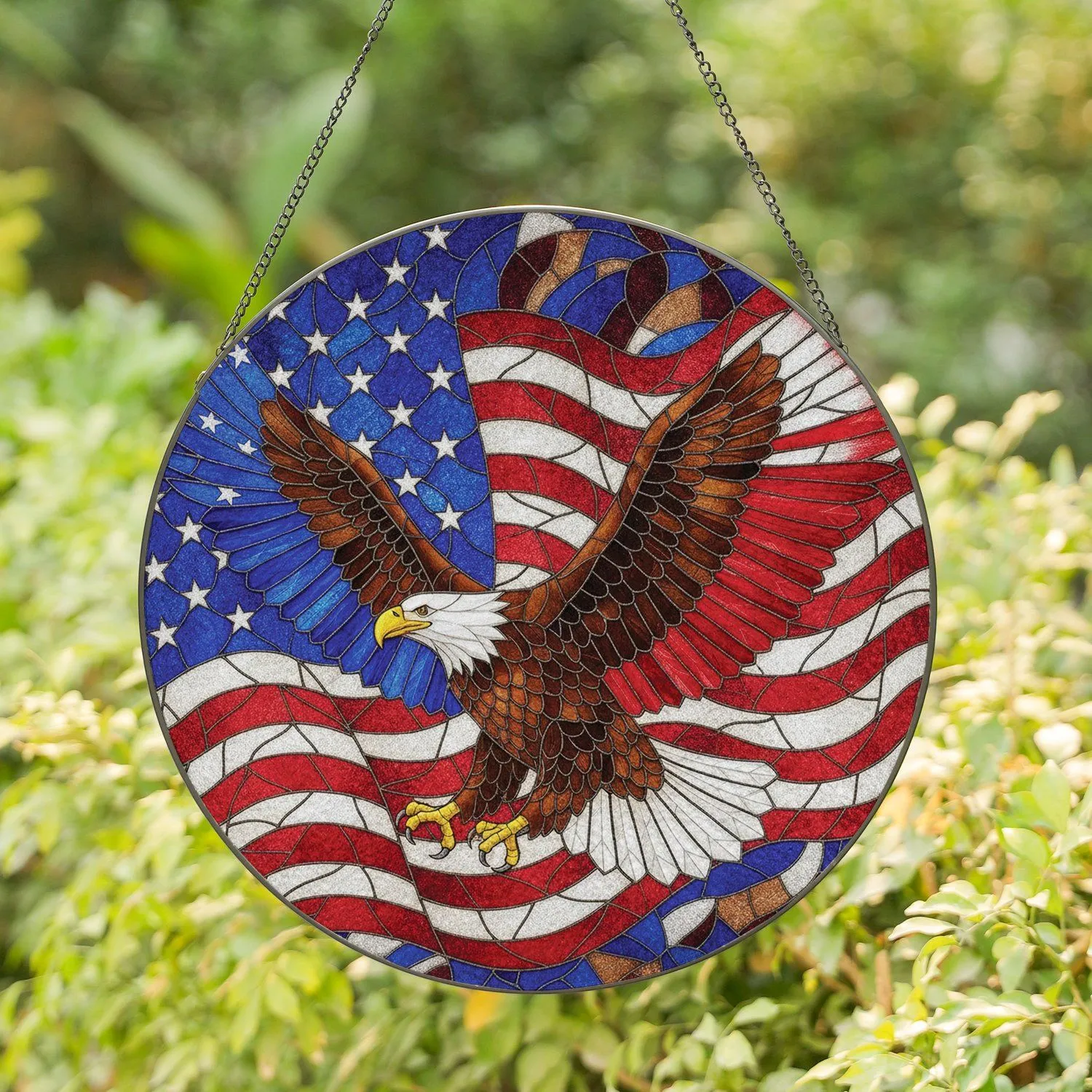 Bald Eagle American Flag - Independence Day Gift for Veterans Stained Glass Suncatcher - 1