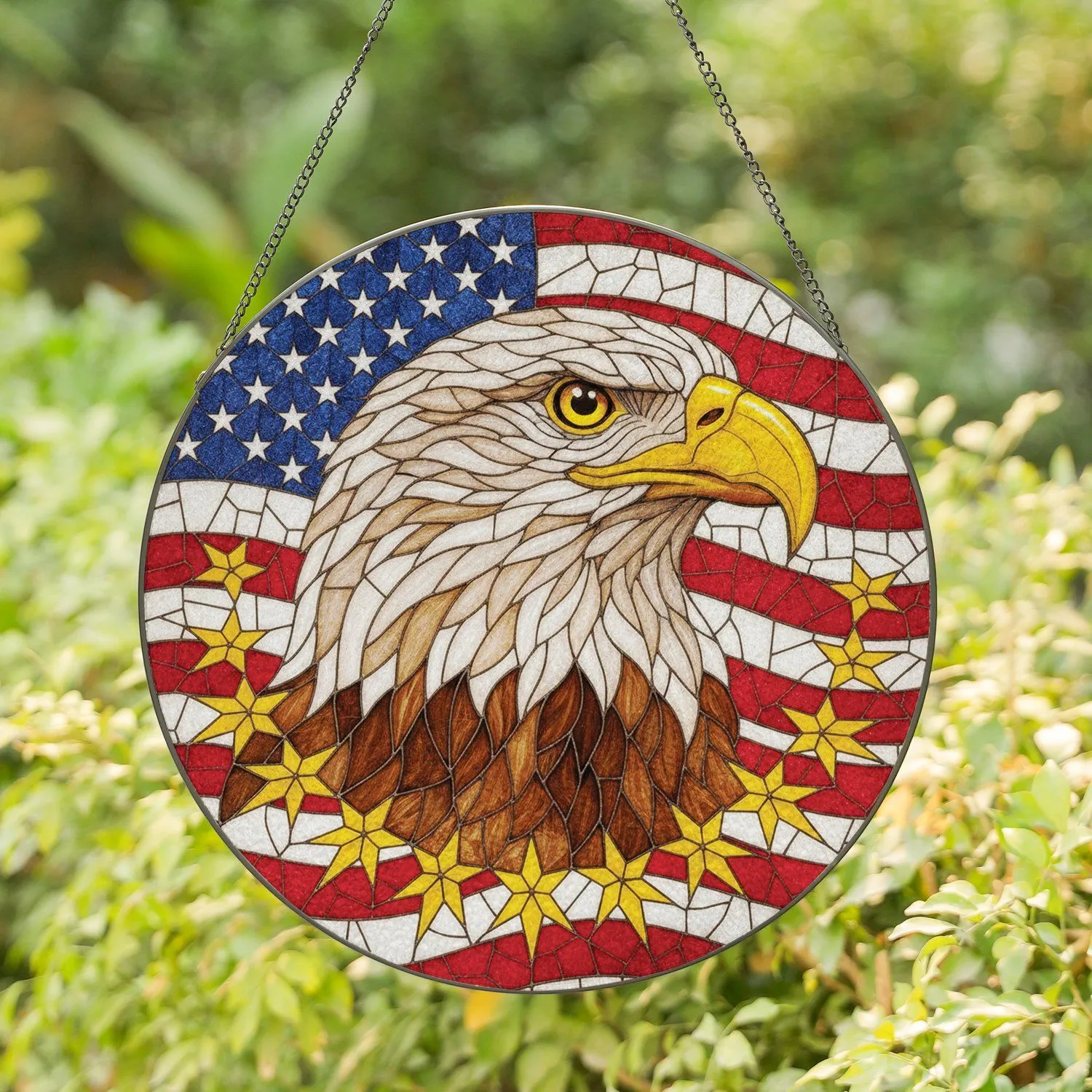 Bald Eagle American Flag Stars - Independence Day Gift for Veterans Stained Glass Suncatcher - 1