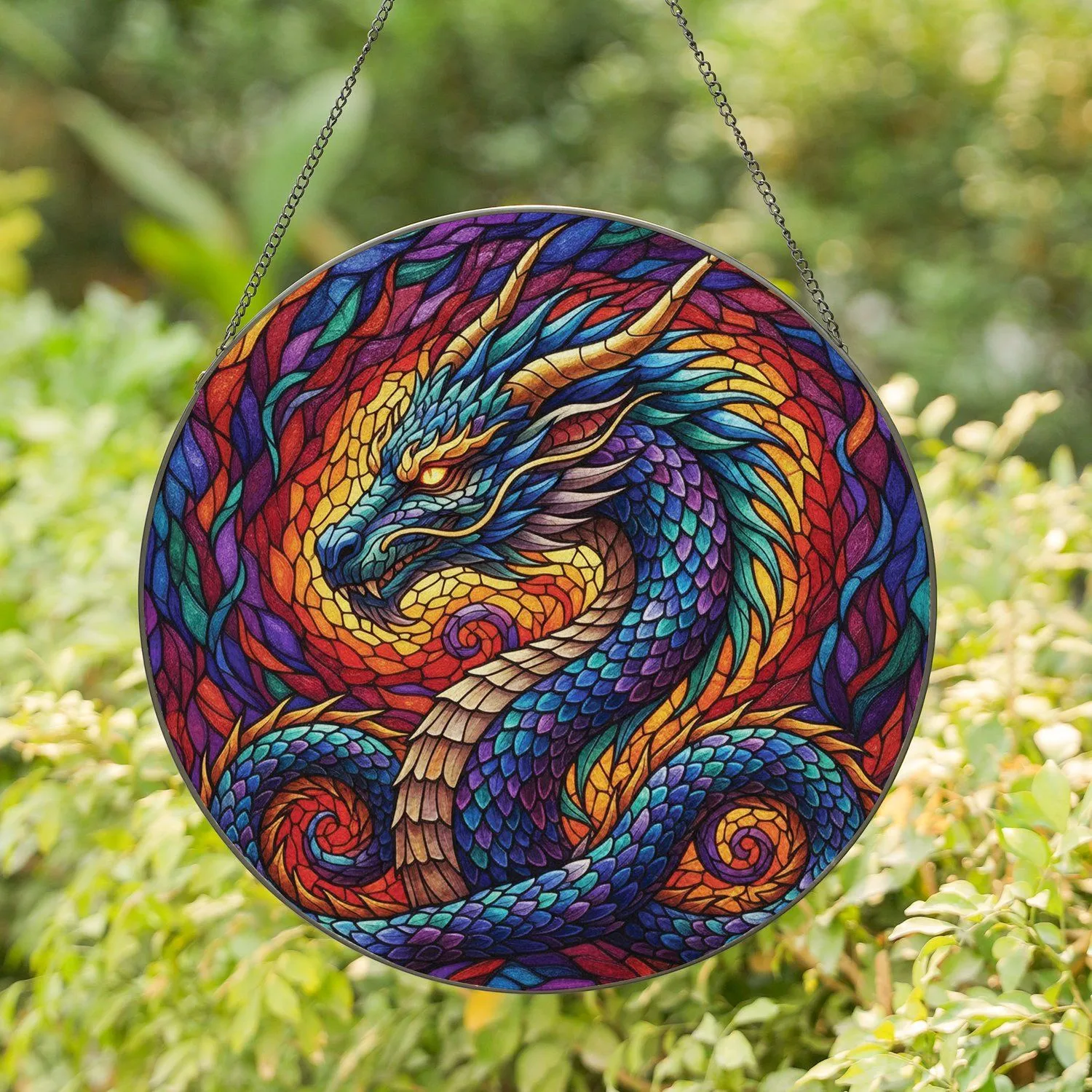 Dragon Head Stained Glass Mosaic - Home Decor Gift for Dragon Lover Stained Glass Suncatcher - 1