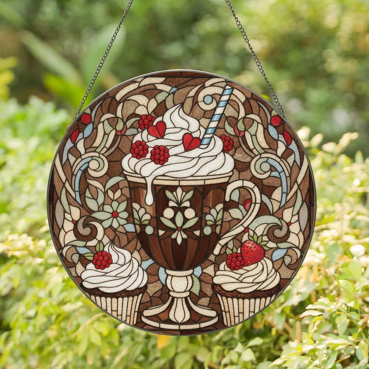 Decadent Dessert Mug Whipped Cream Cupcakes - Home Decor Gift Stained Glass Suncatcher - 1