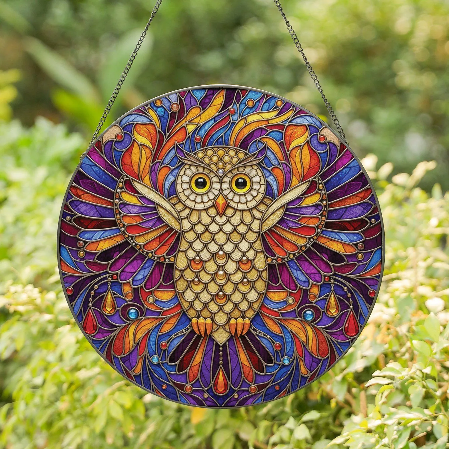 Ornate Owl Stained Glass Mosaic - Luminous Home Decor Gift for Wildlife Lover Stained Glass Suncatcher - 1