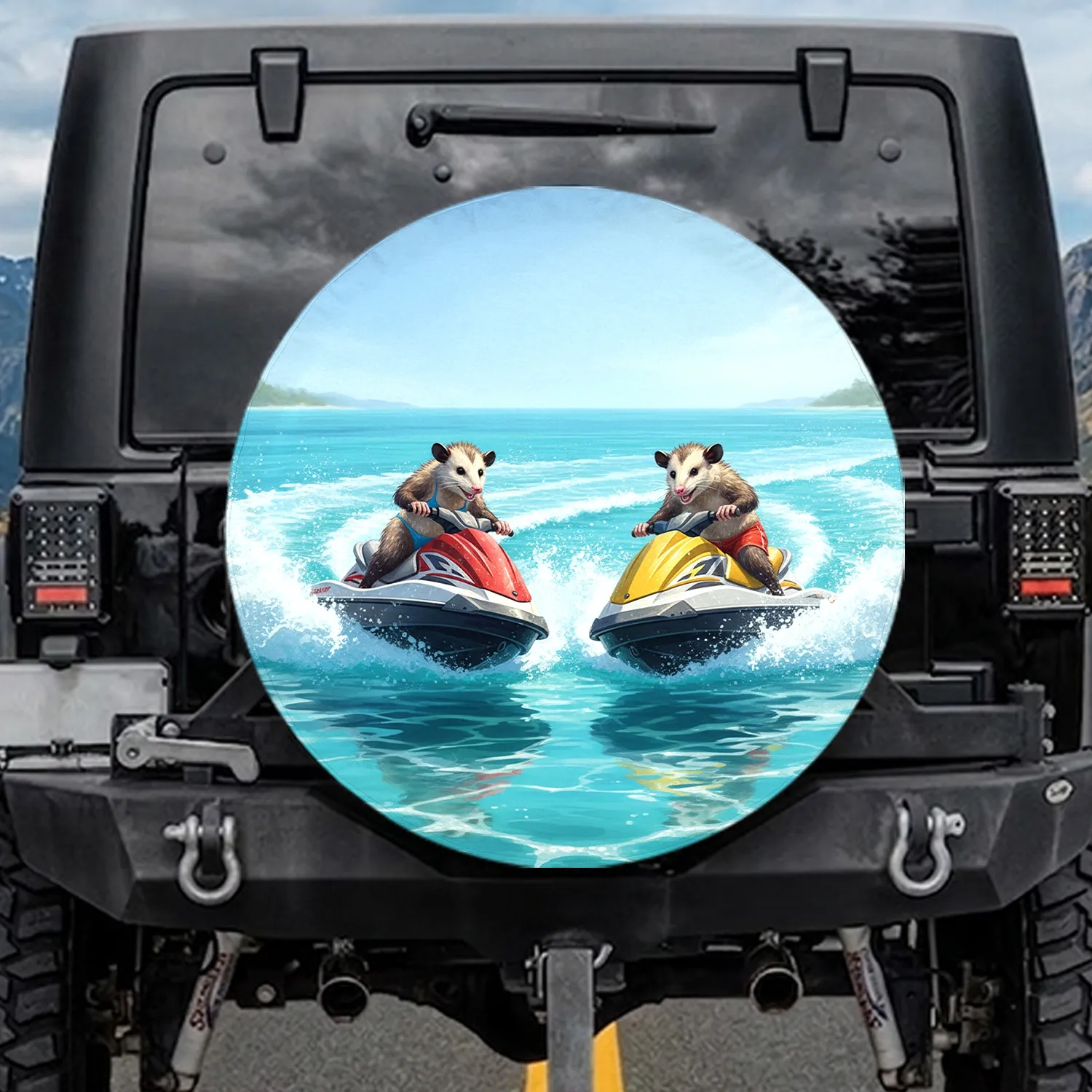 Opossum Watercraft Ocean Plane - Adventure Seeker Gift for Animal Lovers Spare Tire Cover - 1