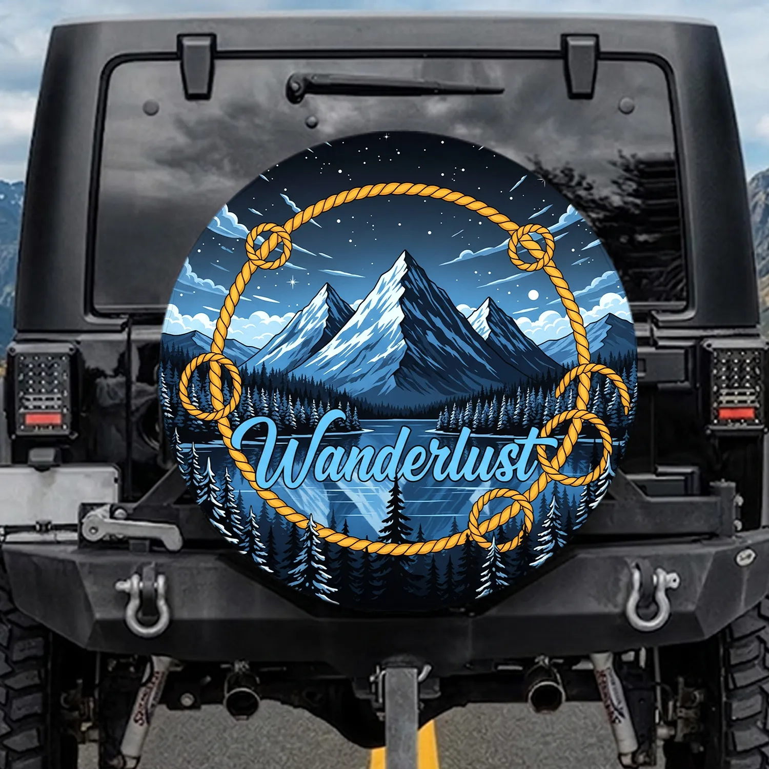 Wanderlust Night Landscape Mountains Lake Pine Forest - Outdoor Adventure Gift Spare Tire Cover - 1
